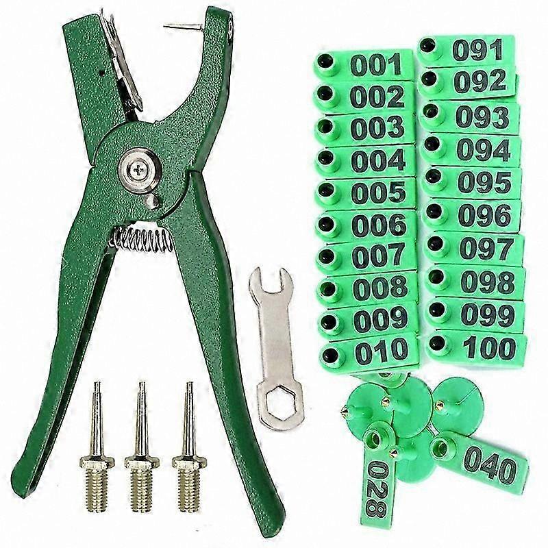 Pliers for Livestock Ear Tagging, Includes Numbered Tags 001-100