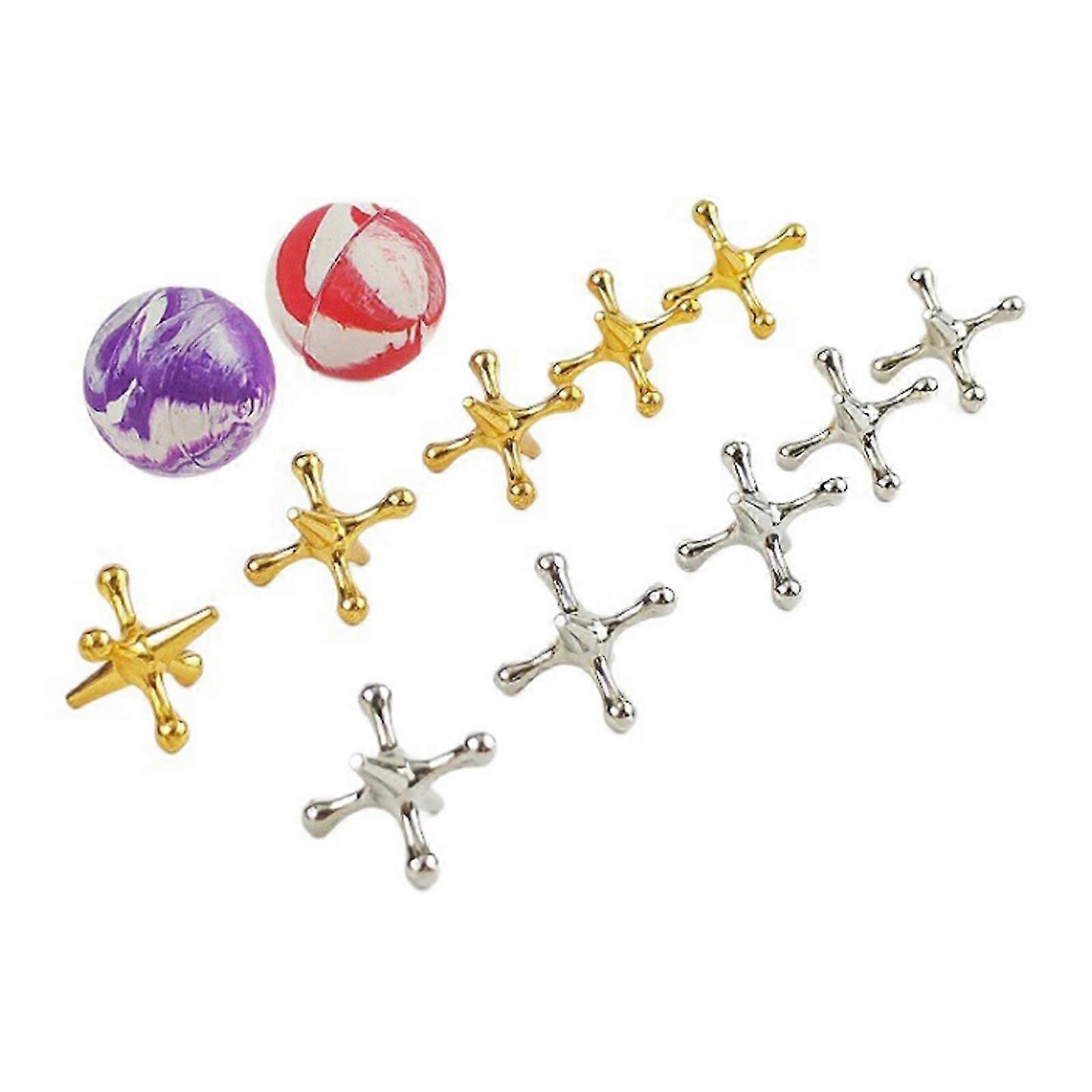 Set of Jacks Game Ball Set for Adults and Students with Metal Jacks and Elastic Bouncy Balls for Hand-Eye Coordination