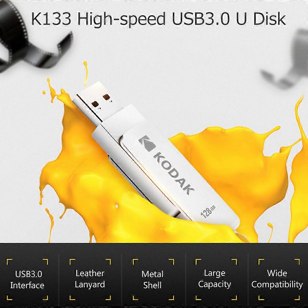 Kodak K133 32G U Disk Metal Portable USB Flash Drive Waterproof Mini Memory Stick Car Pen Drives Flashdisk USB3.0 Silver with Sling