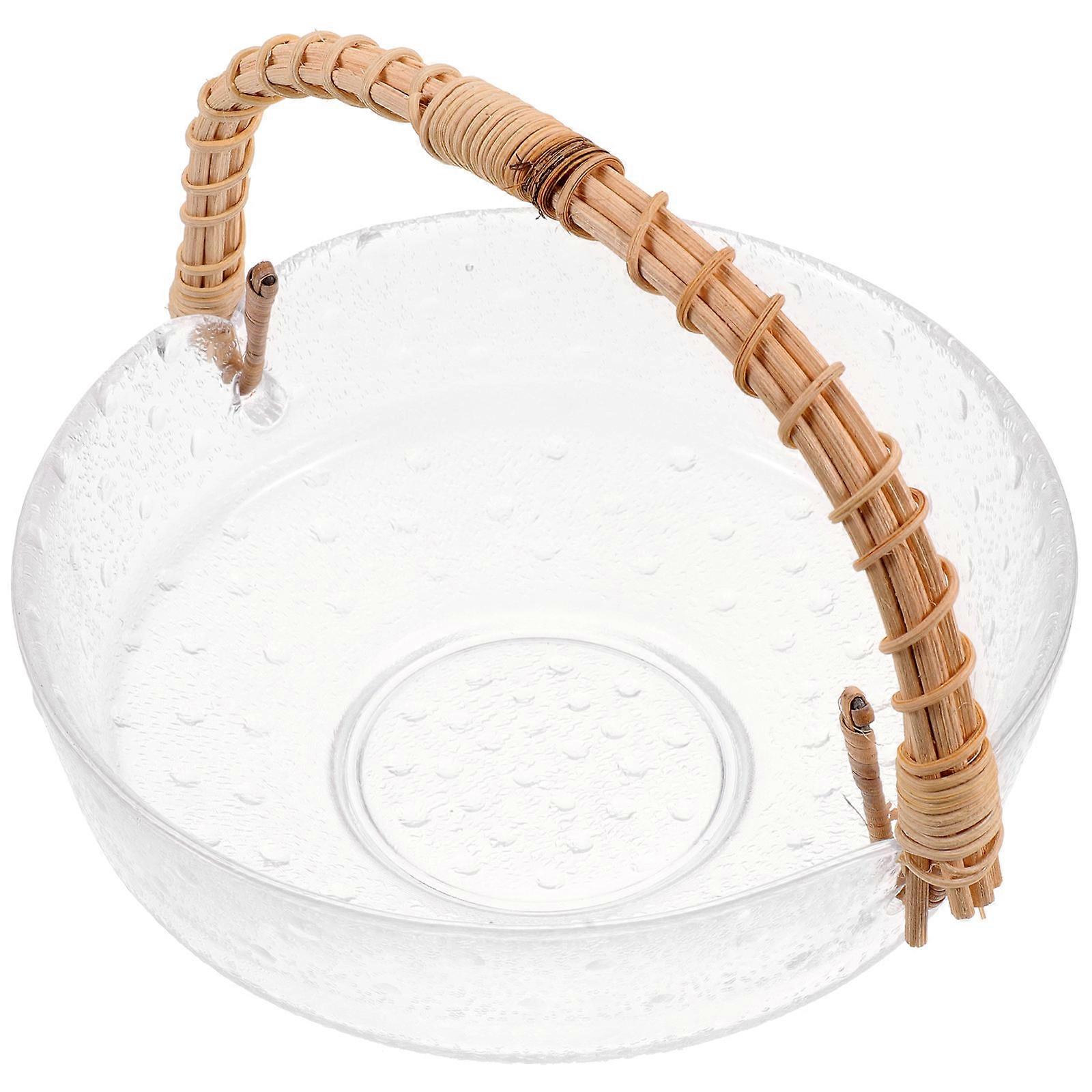 Glass Fruit Plate MultiFunction Fruit Tray Snacks Storage Holder Dessert Container with Handle