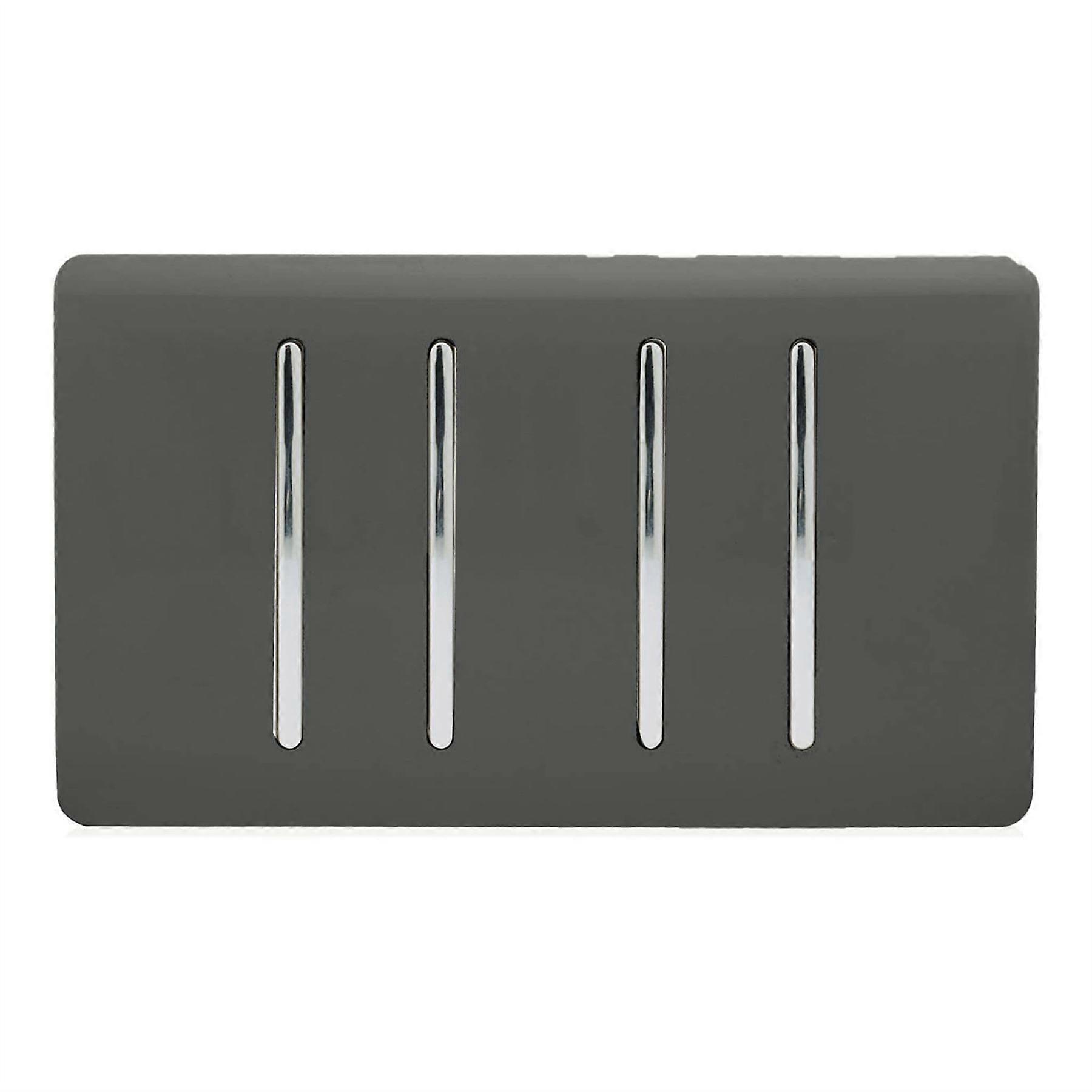 Trendi 4 Gang (2 Way & 2xIntermediate) Glossy 10 Amp Rocker Light Switch Charcoal