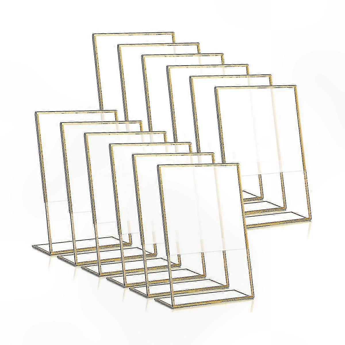 12 Pack Gold Frame Acrylic Sign Holders for Table Numbers and Menus Double Sided Slanted Display Stands