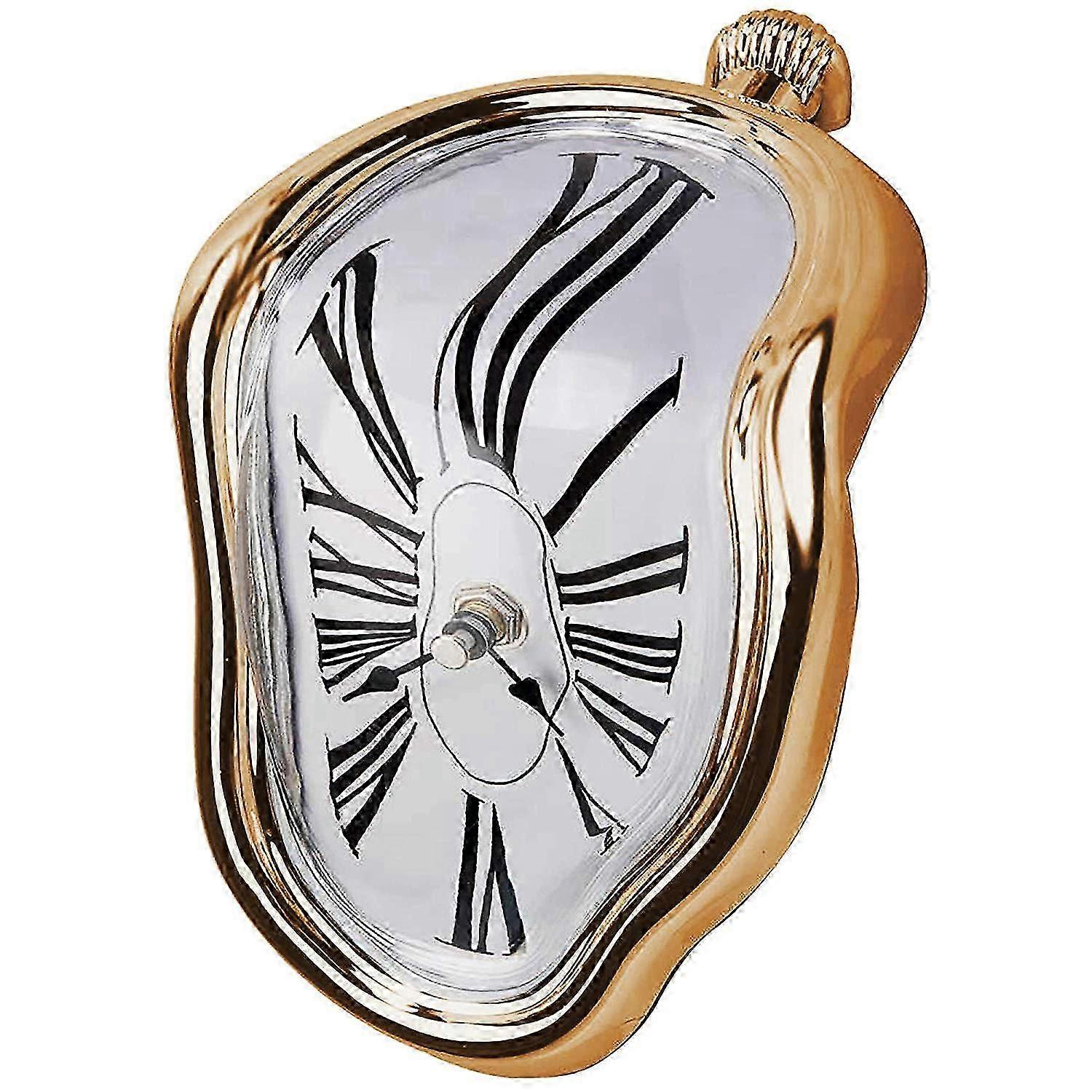 Melting Clock, Block-Type Twisted Clock,Melted Clock for Decorative Home Office Shelf Desk Table Funny Gift, Gold