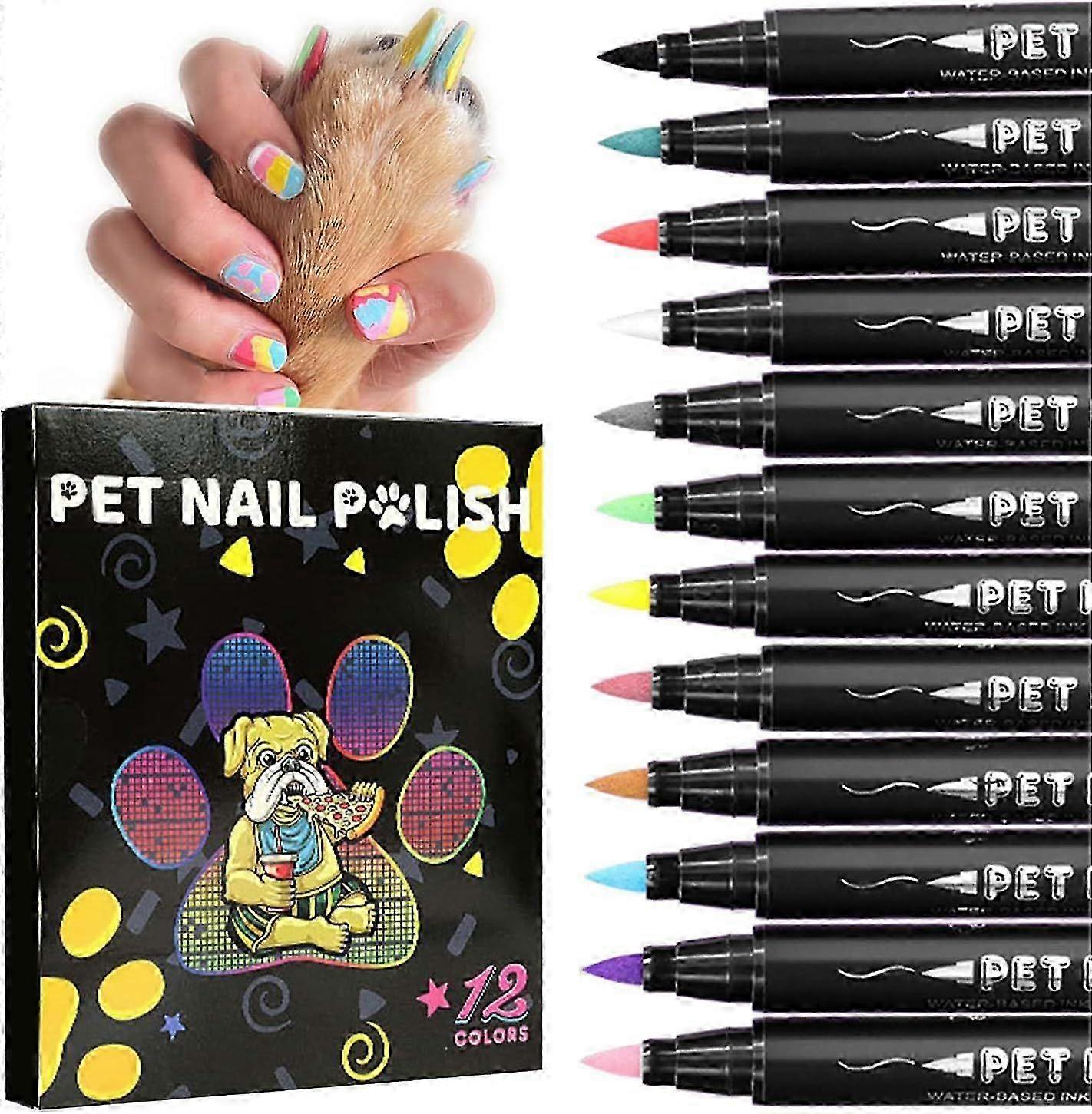 Dog NailPolish Pens - 12 Χρώματα, Αδιάβροχα &; Στεγνώνουν Γρήγορα για Όμορφα Νύχια DIY, Ιδανικά για Φροντίδα Νυχιών Σκύλου &; Γουρουνάκι Κουταβιών