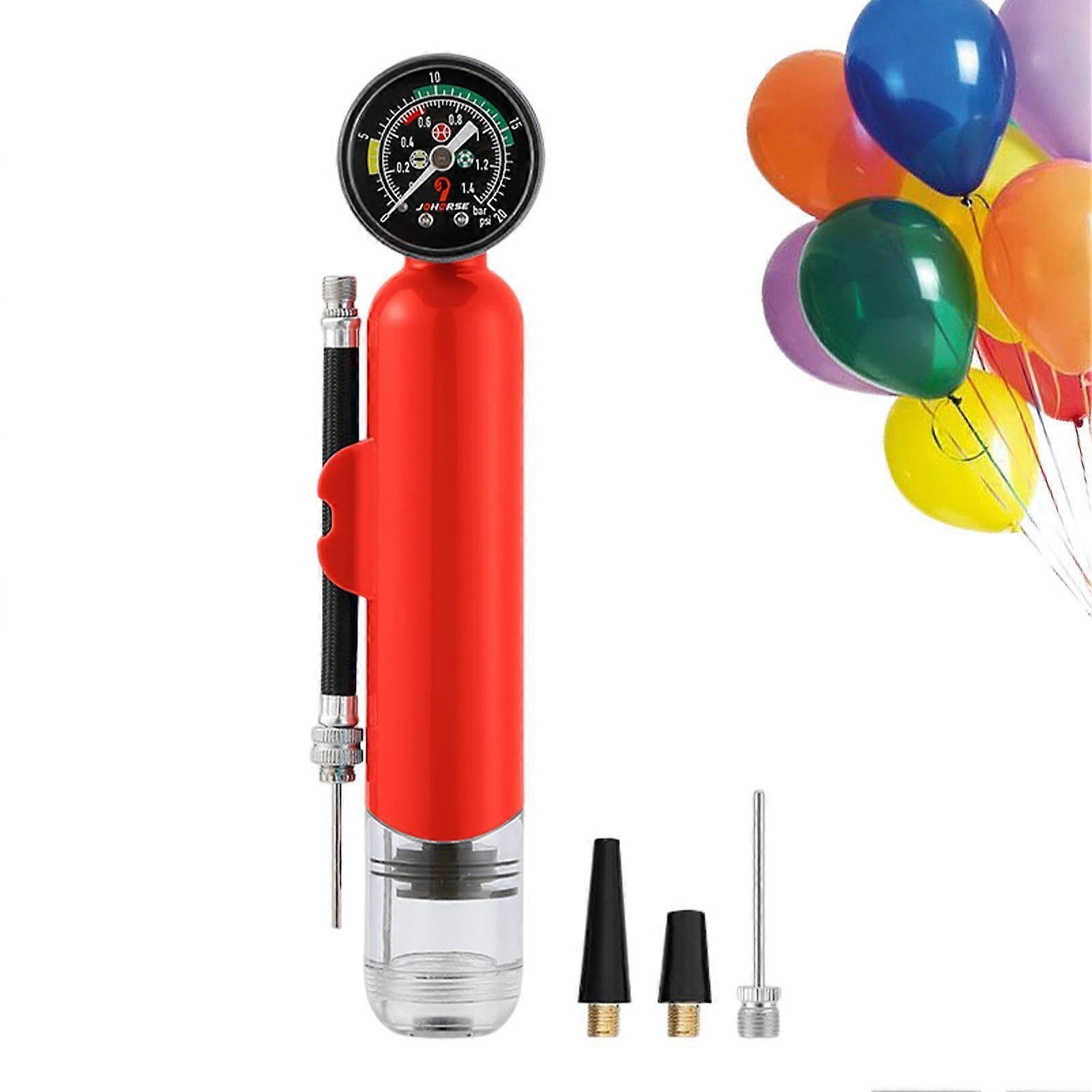Ball Hand Pump With Real Time Pressure Display, Gauge Inflator For Sports Balls, Red ThreePiece Ball Needle Valve Set