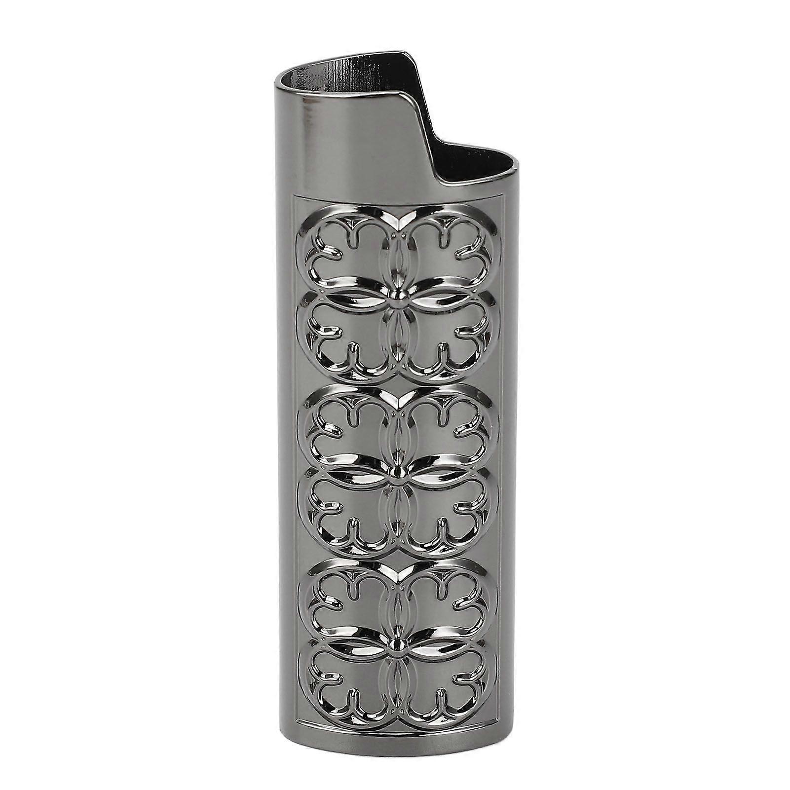 Lighter Protective Cover Vintage Style Metal Embossed Pattern Lighter Case Cover Holder for J6 Black