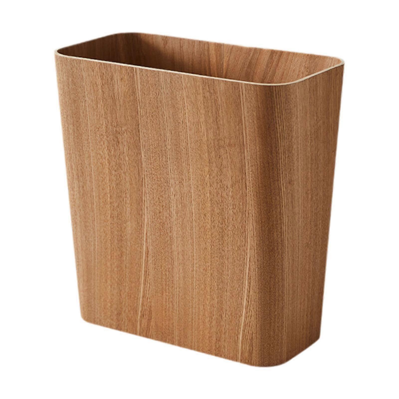 Rustic Wooden Trash Can Narrow Open SpaceSaving Light Brown Toilet and Office Use