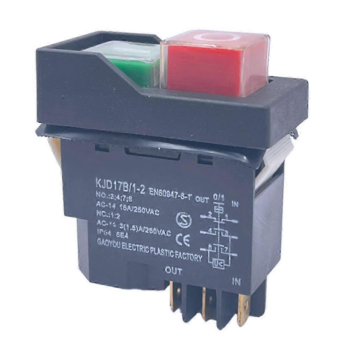KJD17 6 Pins Electromagnetic Start Push Button Switches 15A AC250VBlack SZRH A-S
