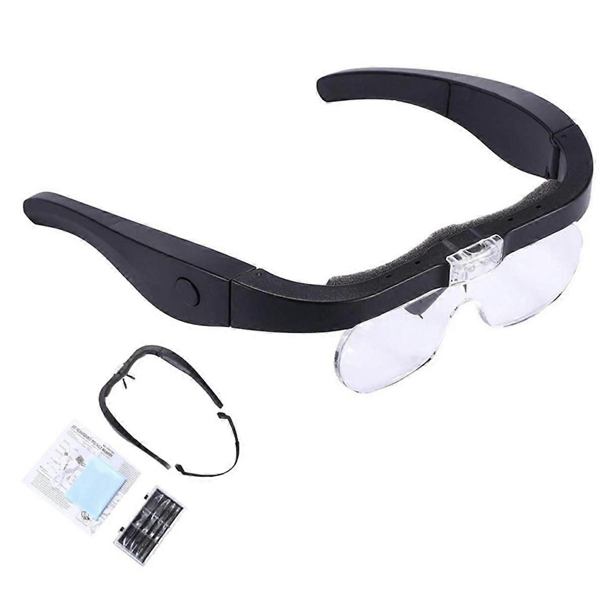 Rechargeable Magnifier, Head Magnifier, Eyeglass Magnifier for Reading and Hobbies with 2 LED Light