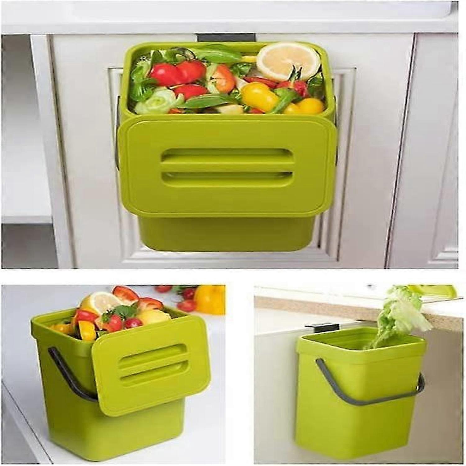 Kitchen Compost Bin, Worktop Bin, Container with Lid, Composter Indoor Use, 5L, Green-A