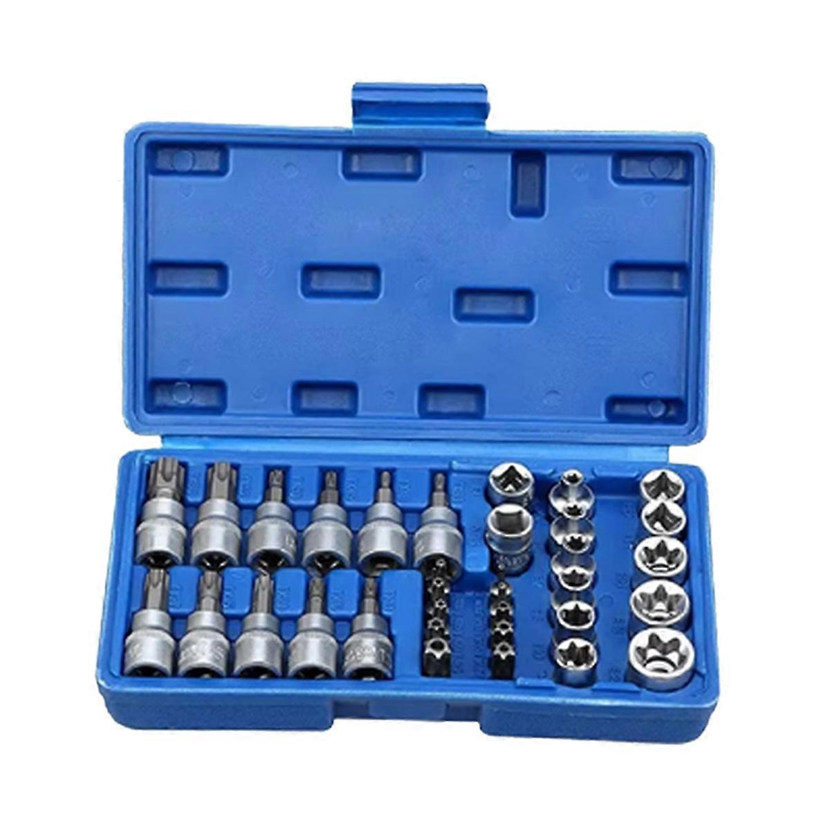 34pcs Torx Bit Socket & E-Torx Star Socket Set Handheld Tool Torque Star Socket Automotive Repair Combination Set