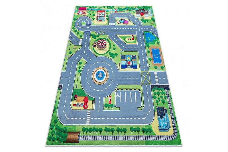 BAMBINO 9028 washing carpet City, streets for children anti-slip - green / grey