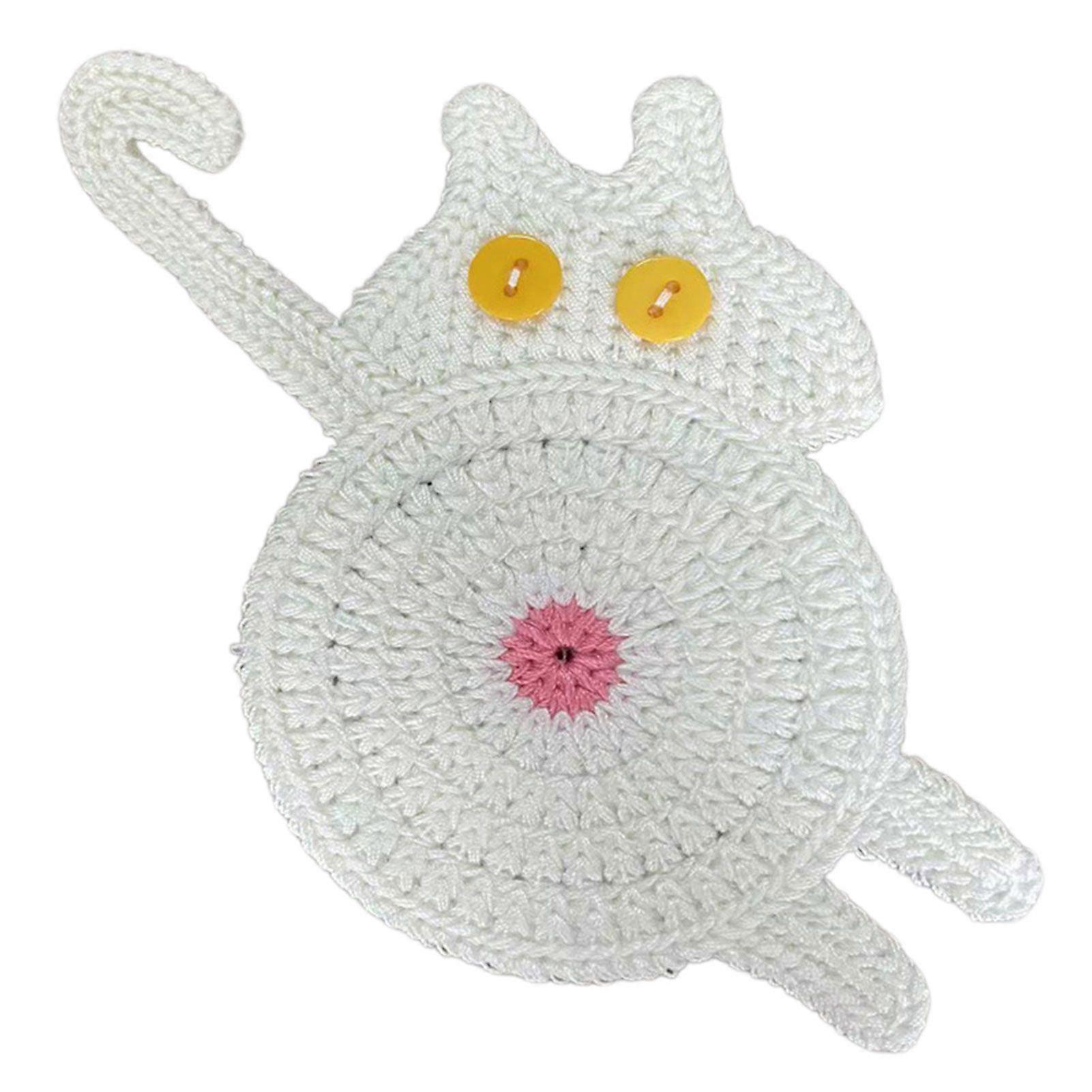 Peeking Cat Butt Coaster Funny Crochet Pattern Hand-made Drink Cup Mat Office Desk Companion