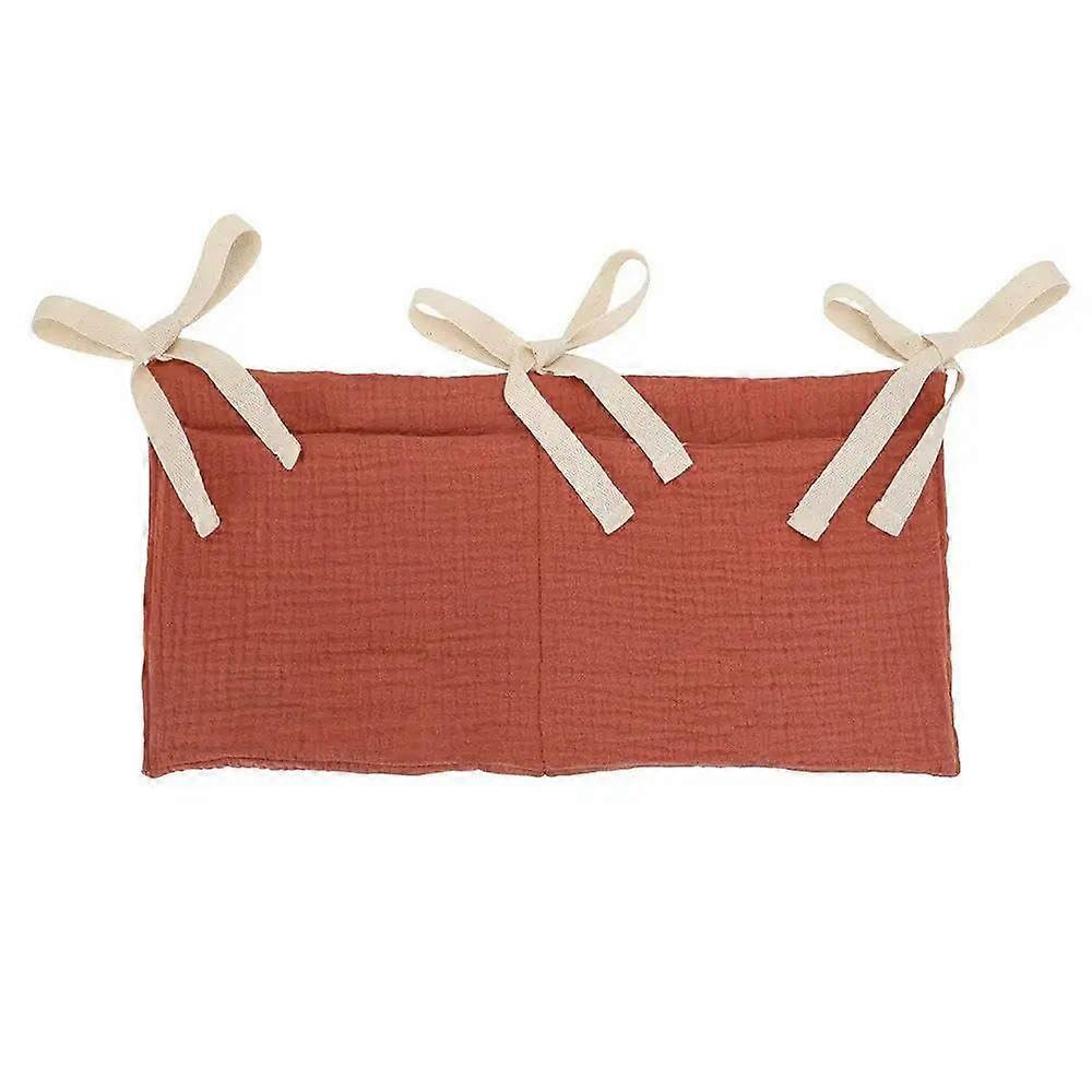 Multifunction Crib Hanging Bag Infant Bedside Organizer Diaper Storage With 2 Pockets Light Red