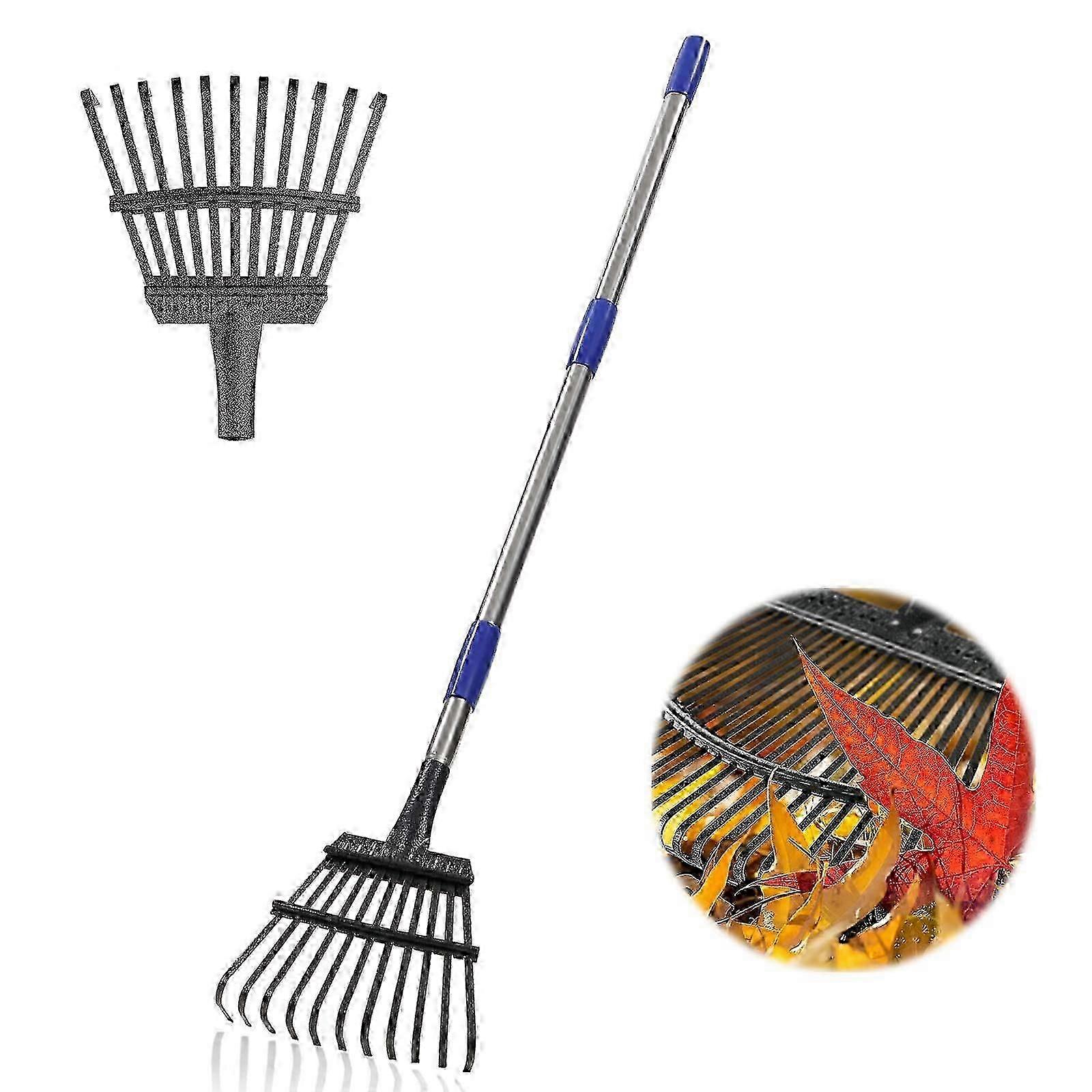 Compact 8.5" Garden Leaf Rake with 78" Handle for Lawn & Shrubs