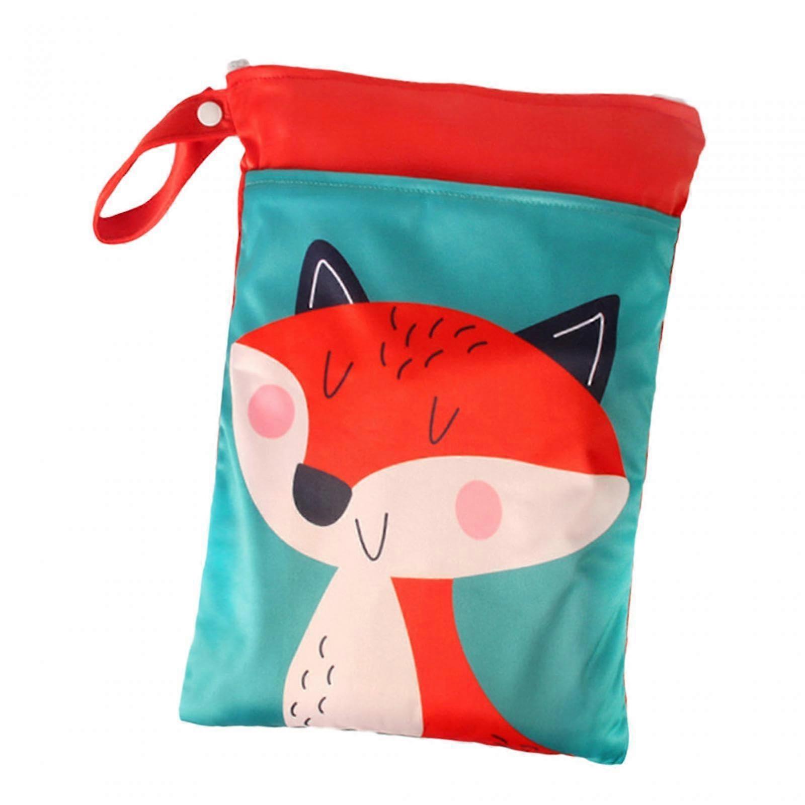 Diaper Pouch Handbag Two Zippered Pockets Diaper Organizer Nappy Storage Bag Fox Print For Shopping Travel Beach