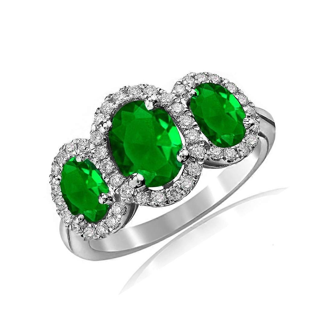 3.50 CTTW Emerald 3 Stone Halo Ring