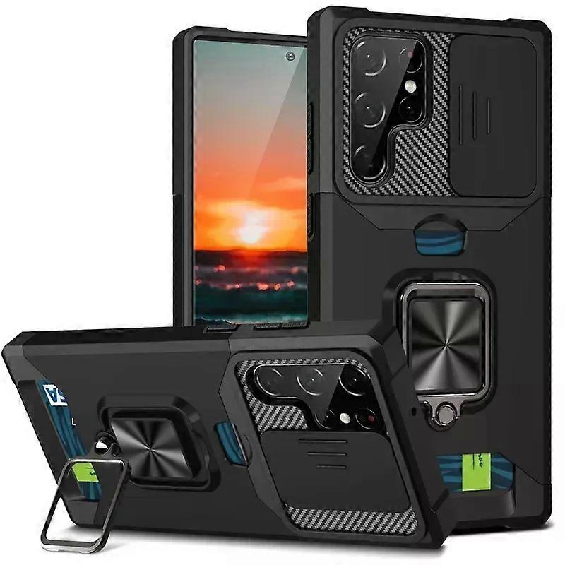 Armor Shockproof Case for Samsung Galaxy S25 Ultra Plus S24FE A16 A06 A55 Ring Stand Slide Camera Lens Card Solt Wallet Cover