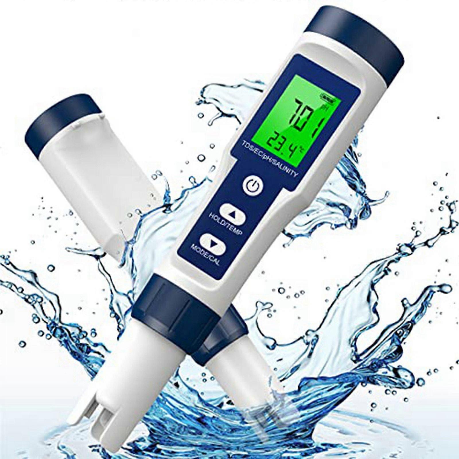 TDS Meter, 0200000 Meter, 014 PH Meter, 5 in 1 TDS/EC/SALT/TEMP/PH Meter for Drinking Water, Pool and Fish Tank