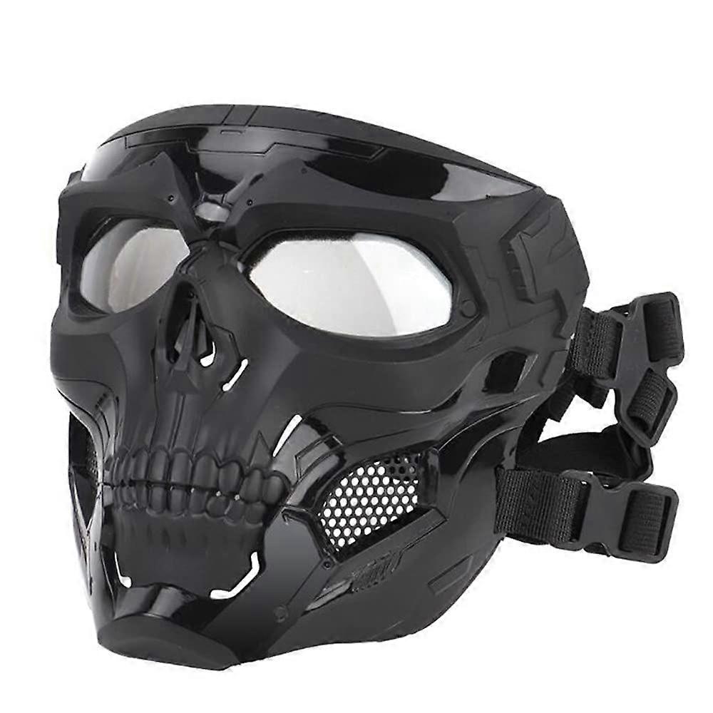 Airsoft FullFace Skull Mask With Goggles, ImpactResistant, Black, One Size, Paintball Compatible For Hunting Cycling