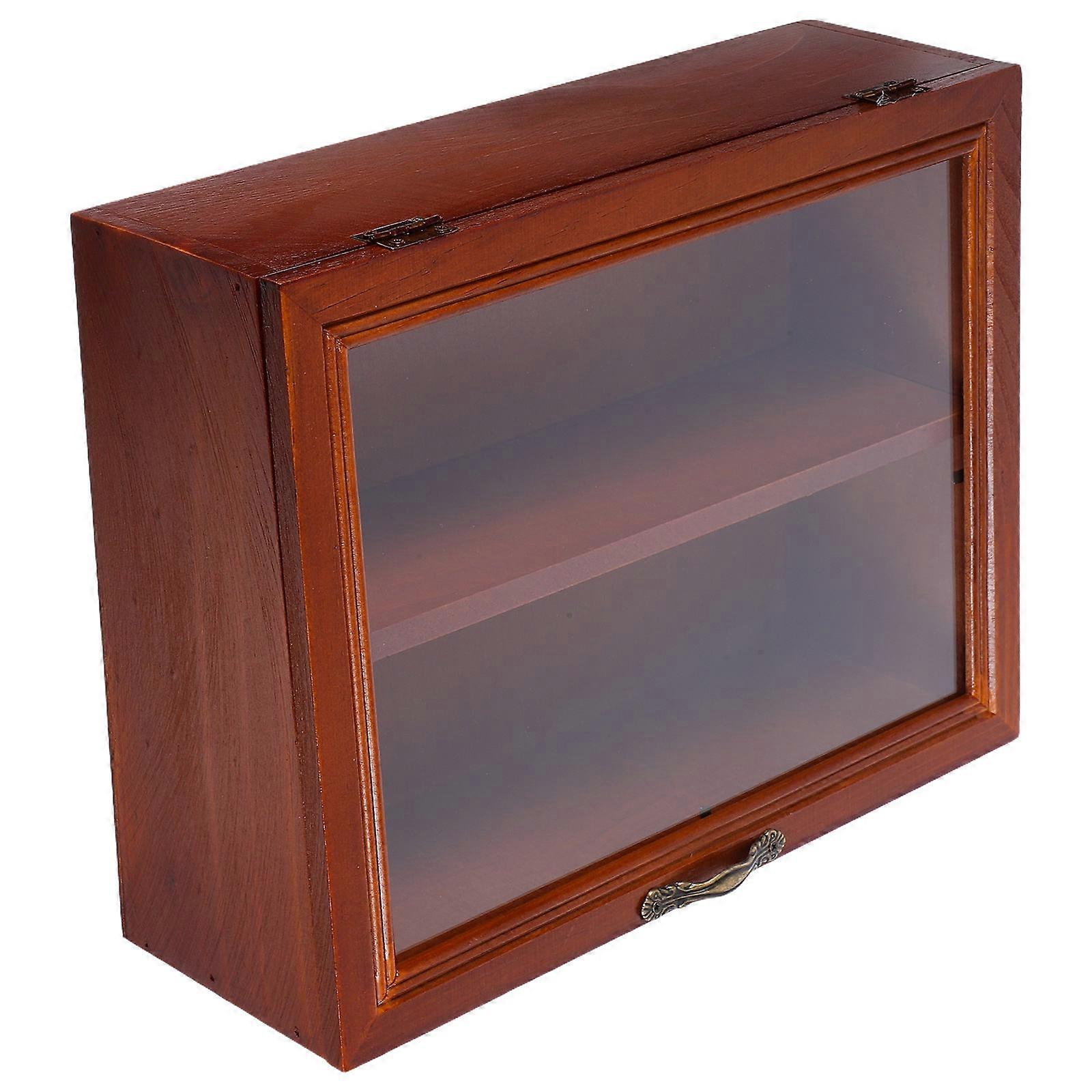 Simple Design Desktop Organizer Cabinet 2Pcs for Displaying Collectibles and Statues in Brown