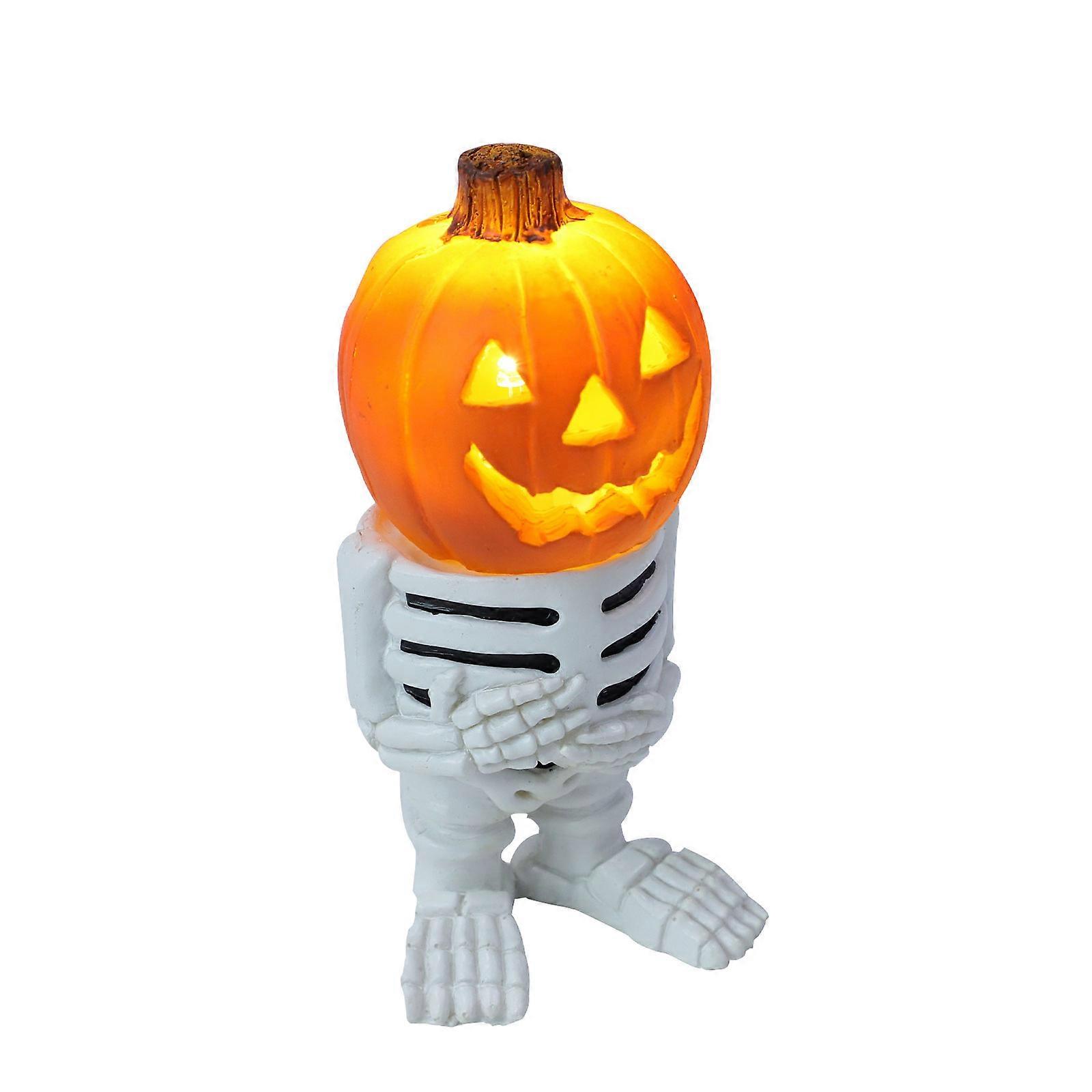 Halloween Decor Luminous Miniature Pumpkin Figurine Suitable For Photo Session With A Unique Visual Effect In Orange Color 2Pcs