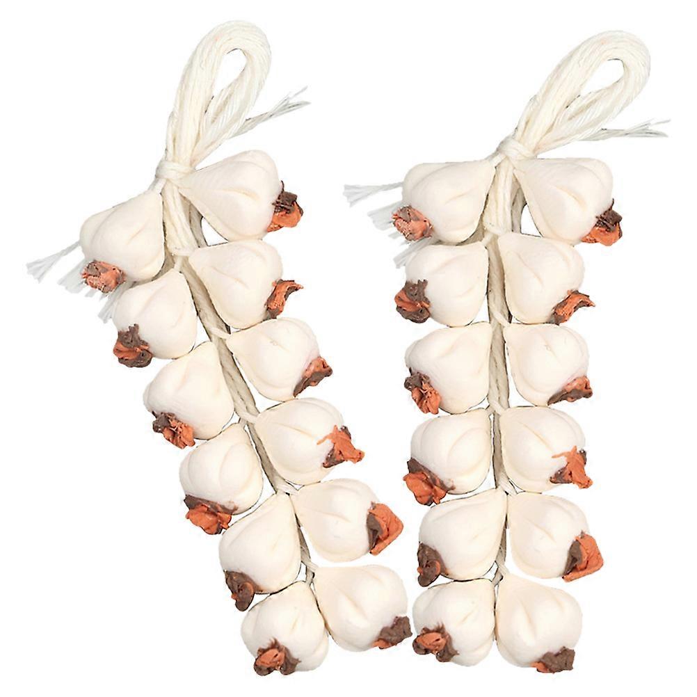 Miniature Simulation Garlic Mini Garlic Decor for Decor 2 Strings Beige Resin