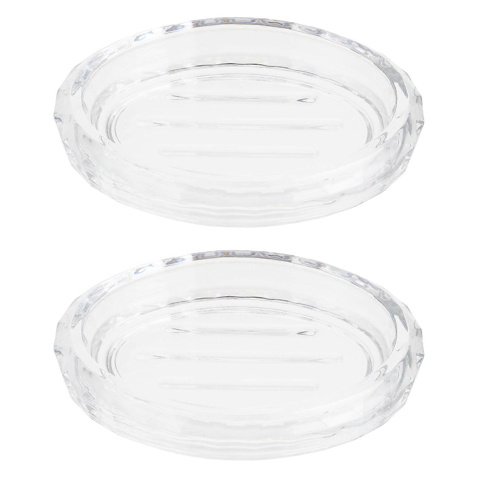 Soap Glass Box Bathroom Soap Tray Oval Drainage Storage Holder 14.5x10cm Practical Design 2Pcs