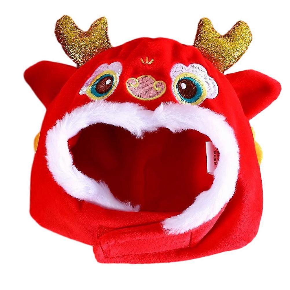 Red Cat Hat for Cats 2Pcs Plush Dragon Head Shape Pet Costume