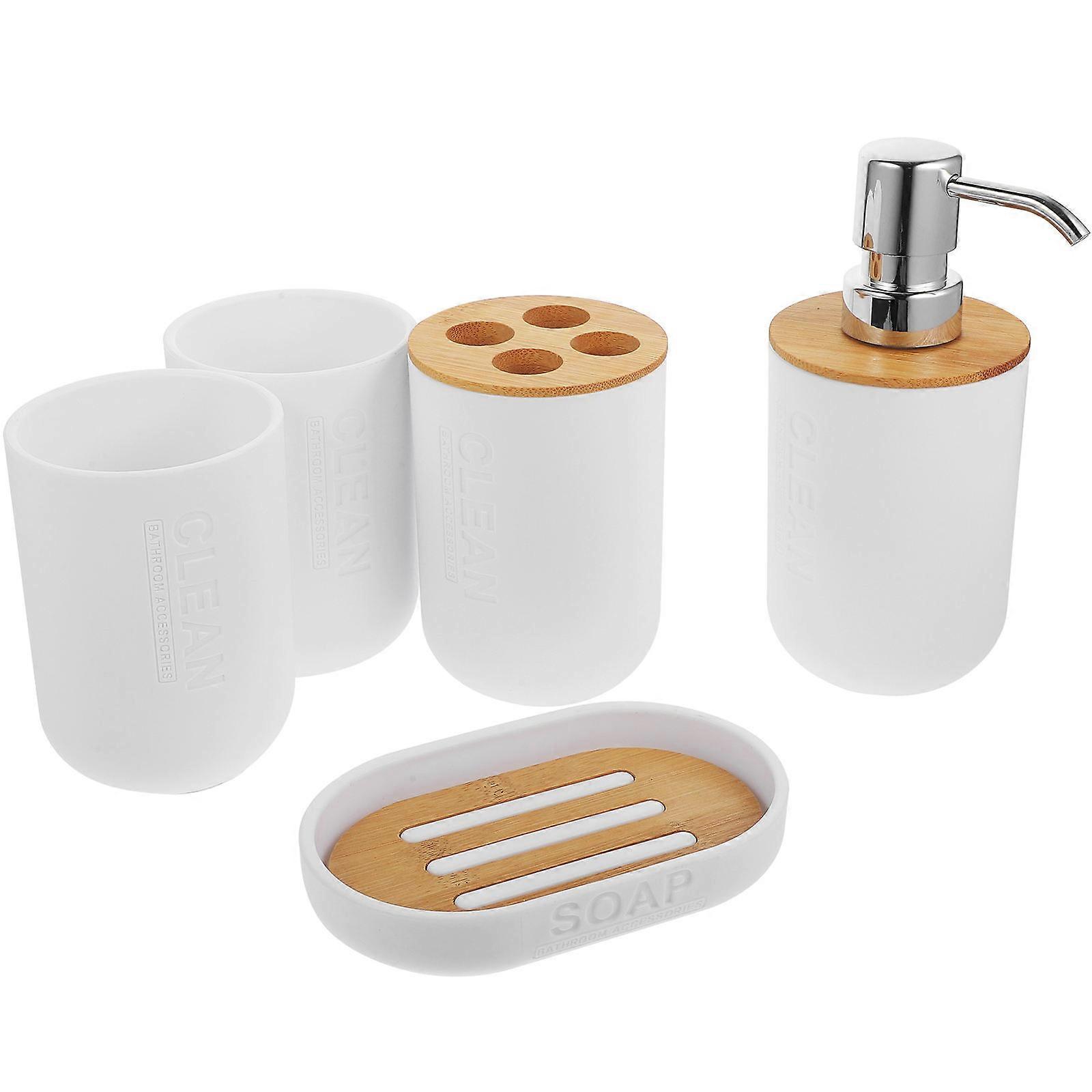 Bathroom Accessories Set Toiletry Set for Storage Use 3Sets White PP Bamboo