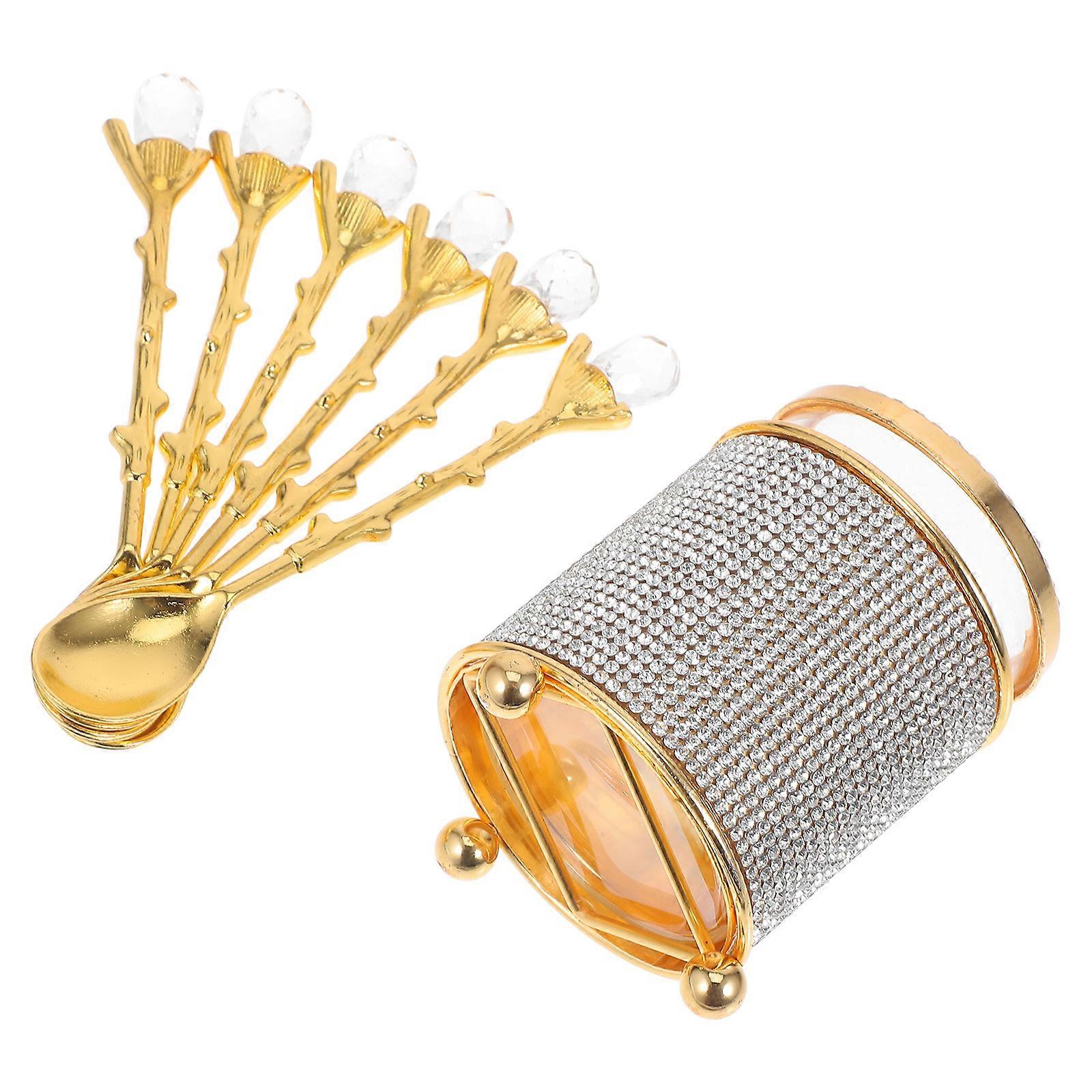 Elegant Coffee Spoon Set for Stirring 5Sets with Holder and Glass Base