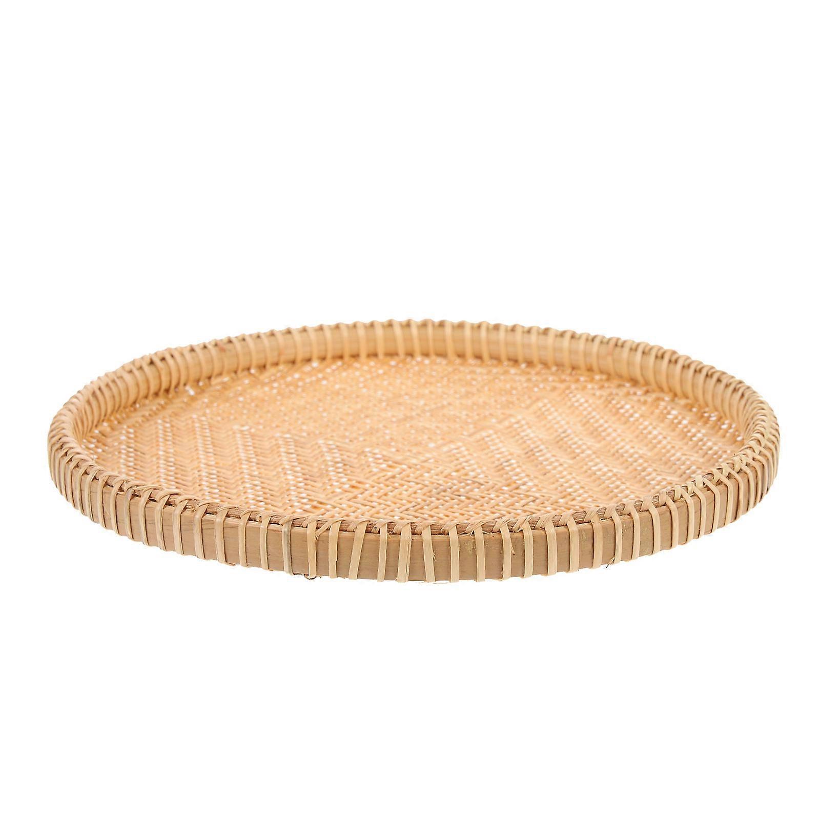 Round Bamboo Draining Basket For Snacks And Vegetables 23.2X23.2X1.7CM Perfect For Cafe Use 1Pack