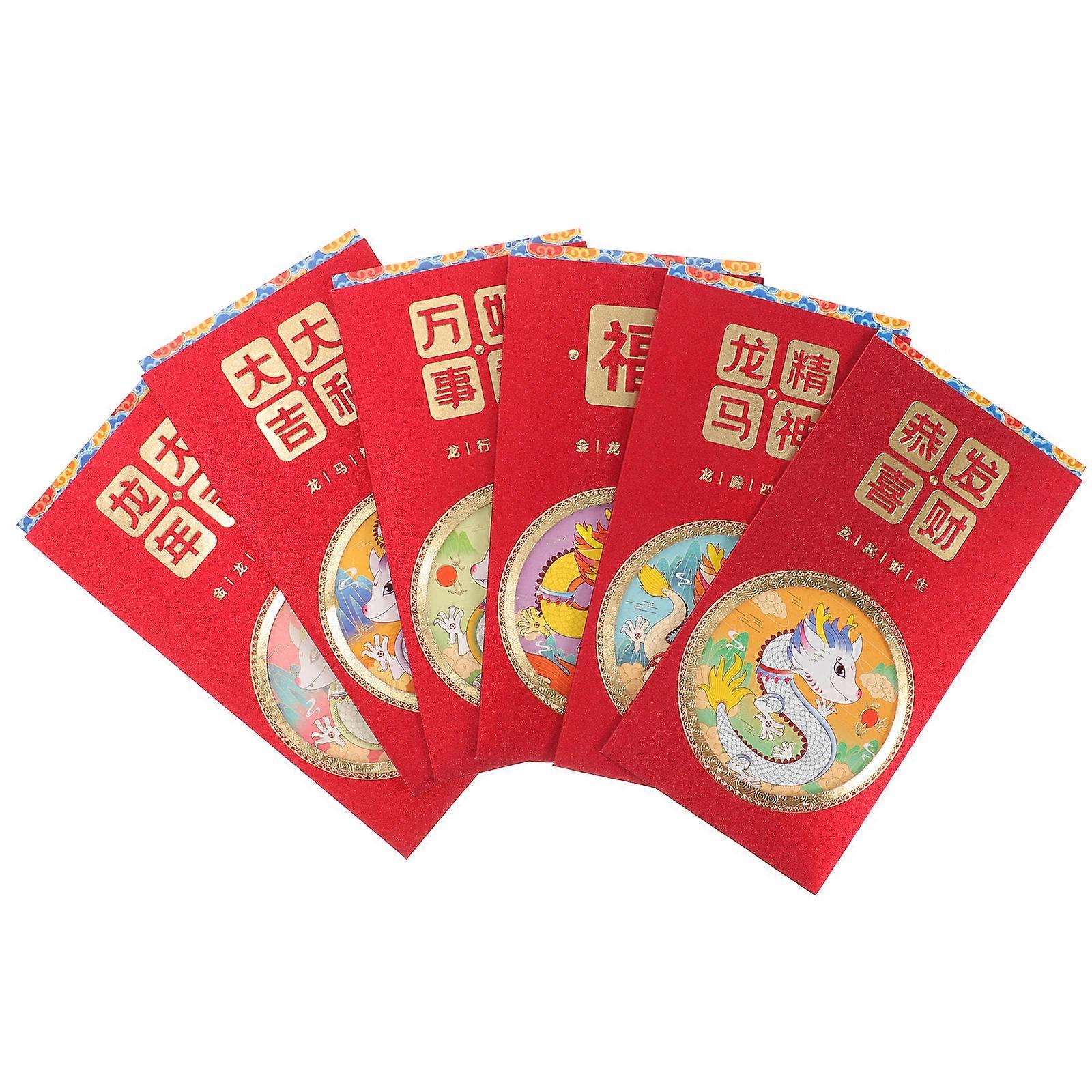 2024 Chinese New Year Red Envelopes 12 Pcs Designed For Families And Friends Highlighting Rectangular Shape And Joyful Blessings
