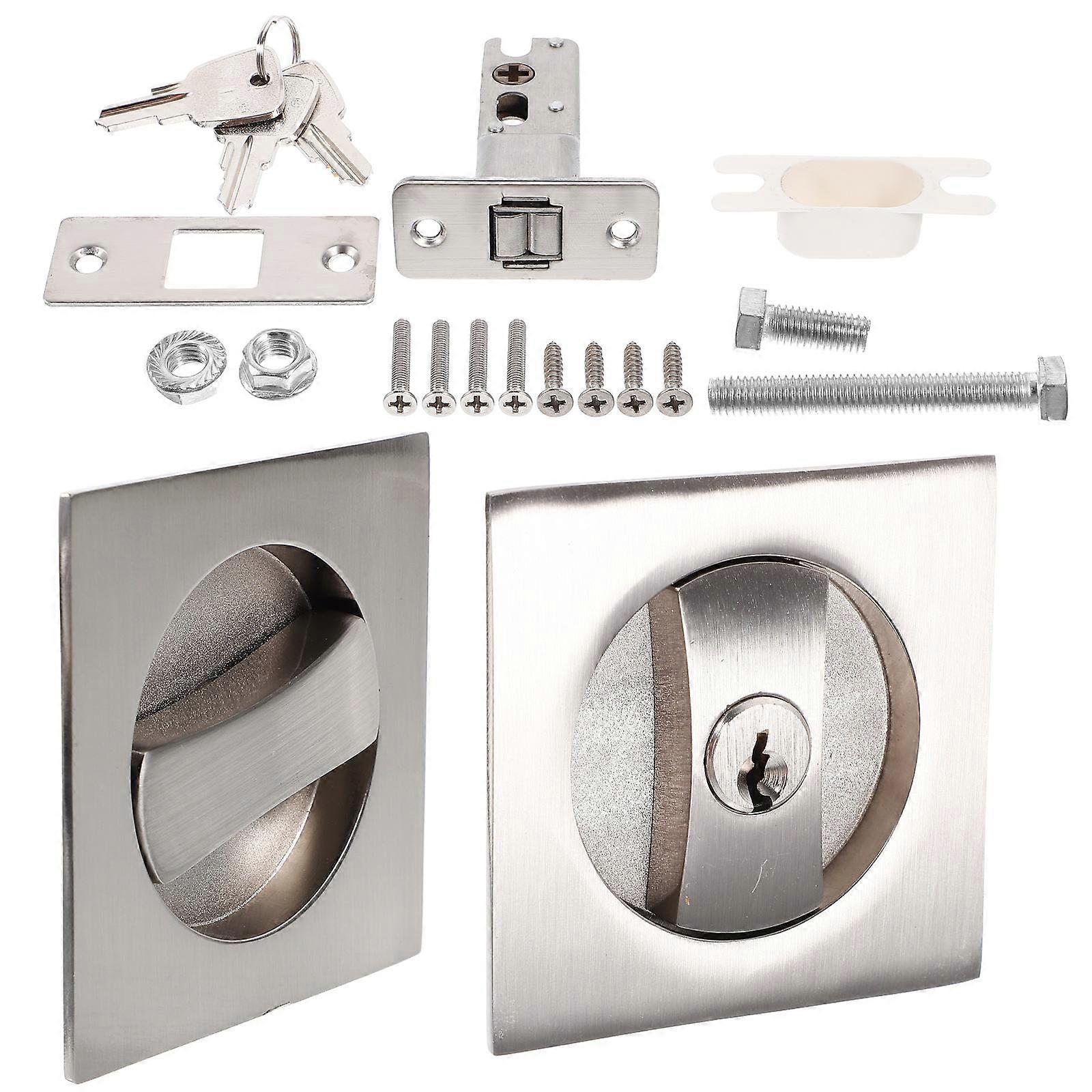 4Sets Pocket Door Lock Metal Privacy Latch Lock with Key for Home Use