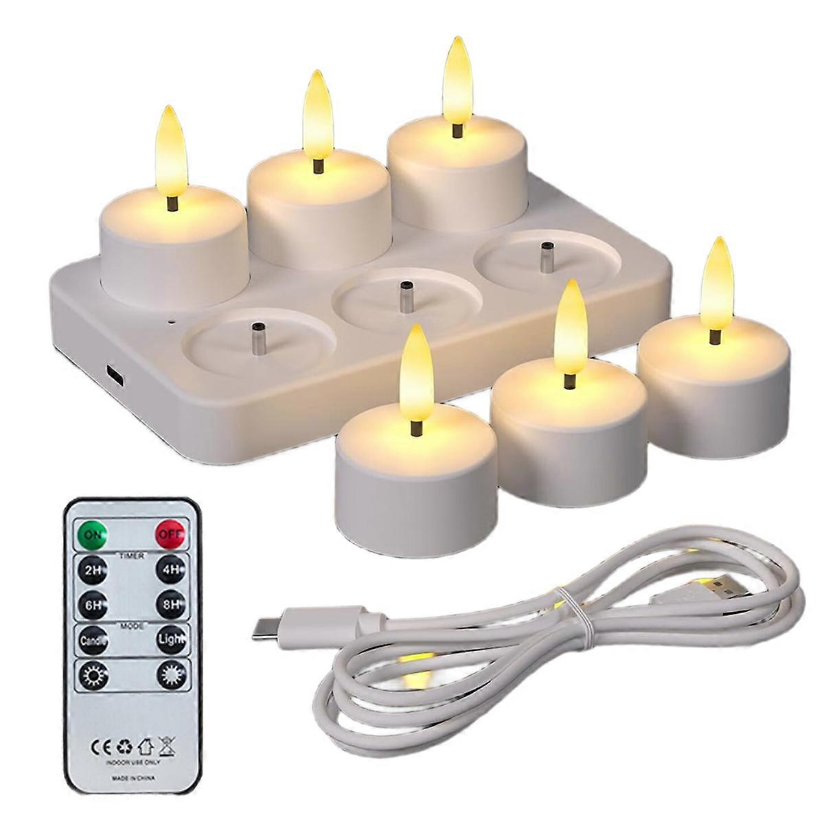 6Pcs Flameless Tea Lights Candles with Charging Station Remote Control LED Tea Lights Candles for H