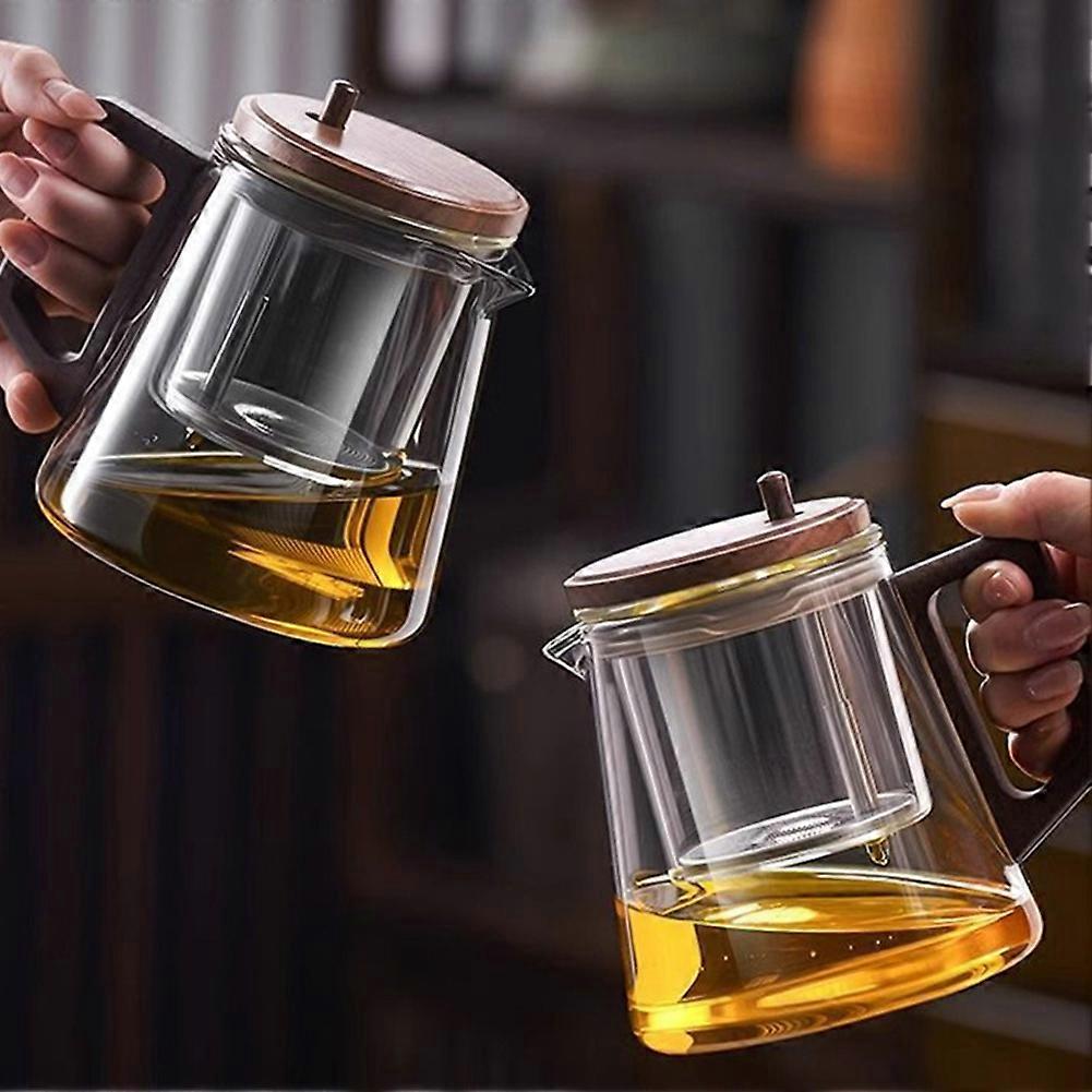 Elegant Chinese Tea Set - Transparent Teapot with Walnut Base