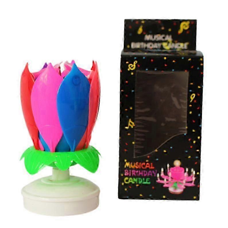Lotus music candles, double-layer flat bottom will sing and rotate, birthday cake candles