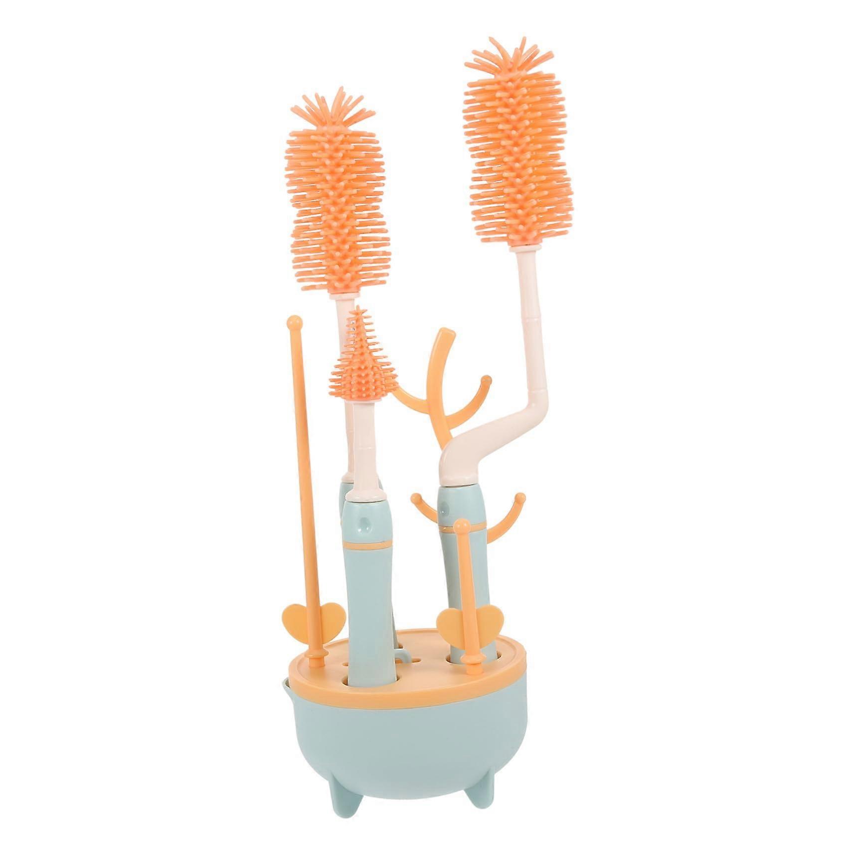 Portable Bottle Cleaning Brush With Stand LongHandle Bottle And Pacifier Brushes Deep Clean Kit Blue