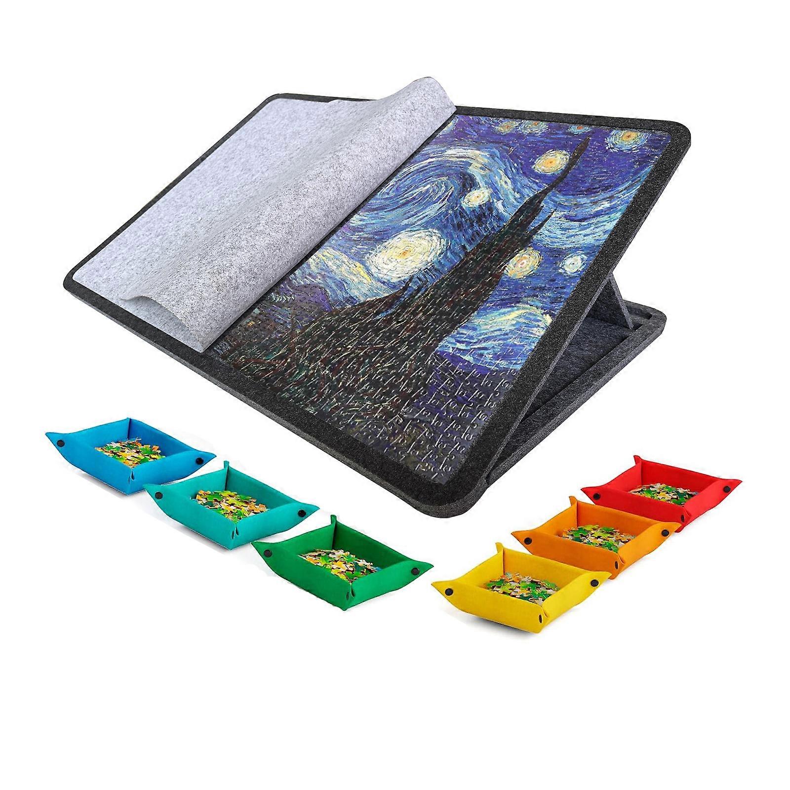 Çok Fonksiyonlu Yapboz Tahtası, Ayaklı, Ergonomik Eğim Açıları, Kaymaz Keçe Üst Yüzey, Kompakt Katlanabilir Saklama, Koyu Gri