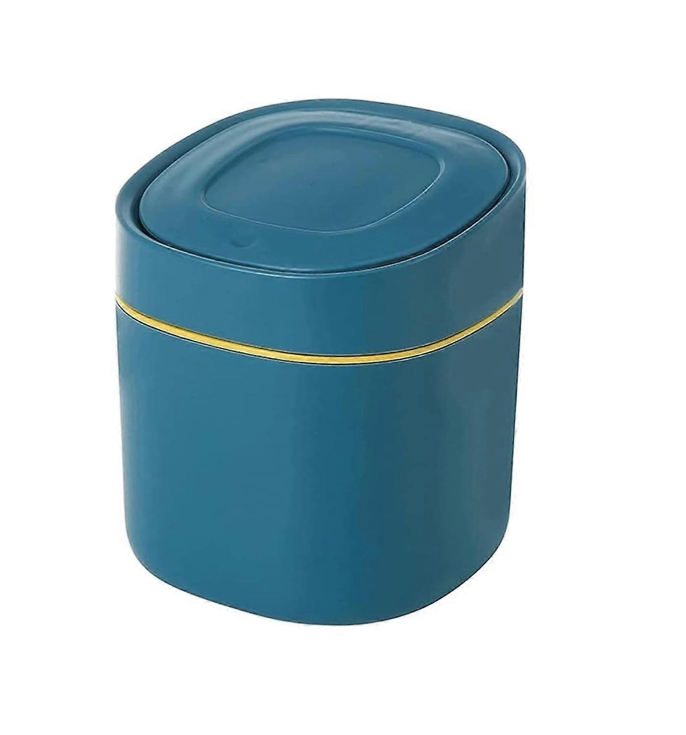 Trash Can Mini Round Plastic Wastebasket PressType Lid Blue