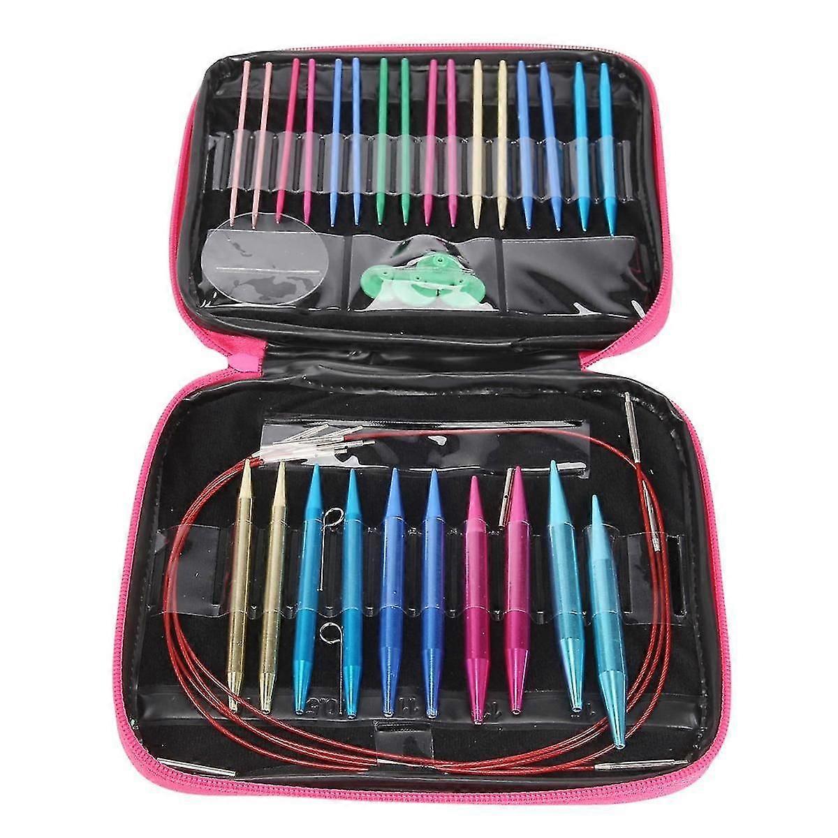 24 darab cserélhető alumínium kör alakú kötőtűkészlet, 13 méretű cserélhető horgolt tű kötéshez