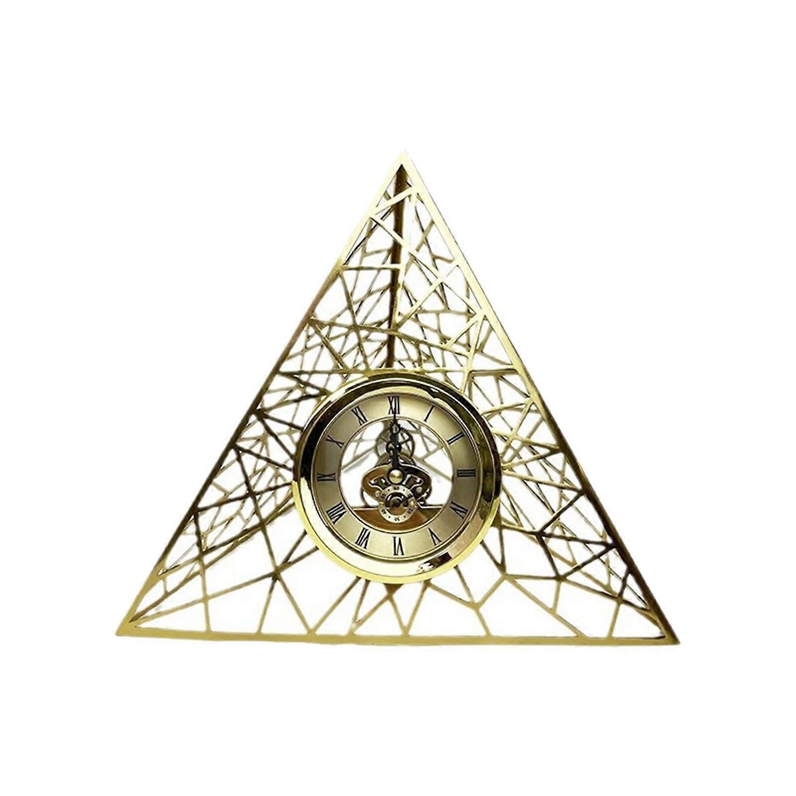 Triangular Metal Silent Clock Tabletop Desk Clock Lightweight Ornament NonTicking For Cafe And Apartment Decor
