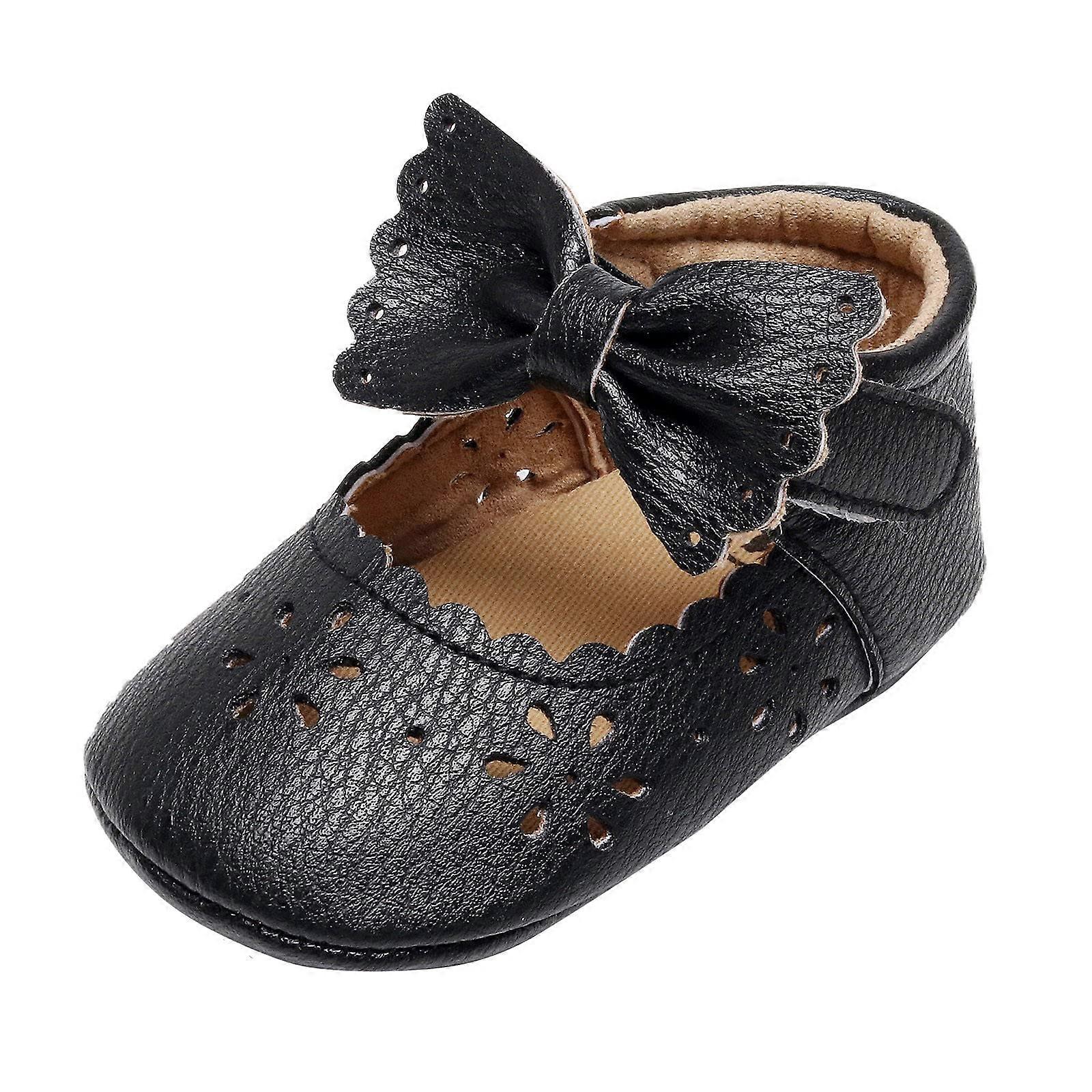 Wide Shoes For Boys And Girls, Infant & Toddler First Walkers, Bowknot Hook Loop, Soft Bottom, Breathable  Black