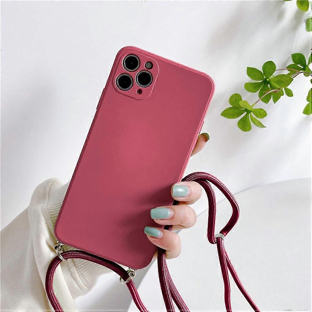 Case for 12 Pro Max With Silicone Rope Necklace Ultra Thin Bumper ShockResistant Case Wine
