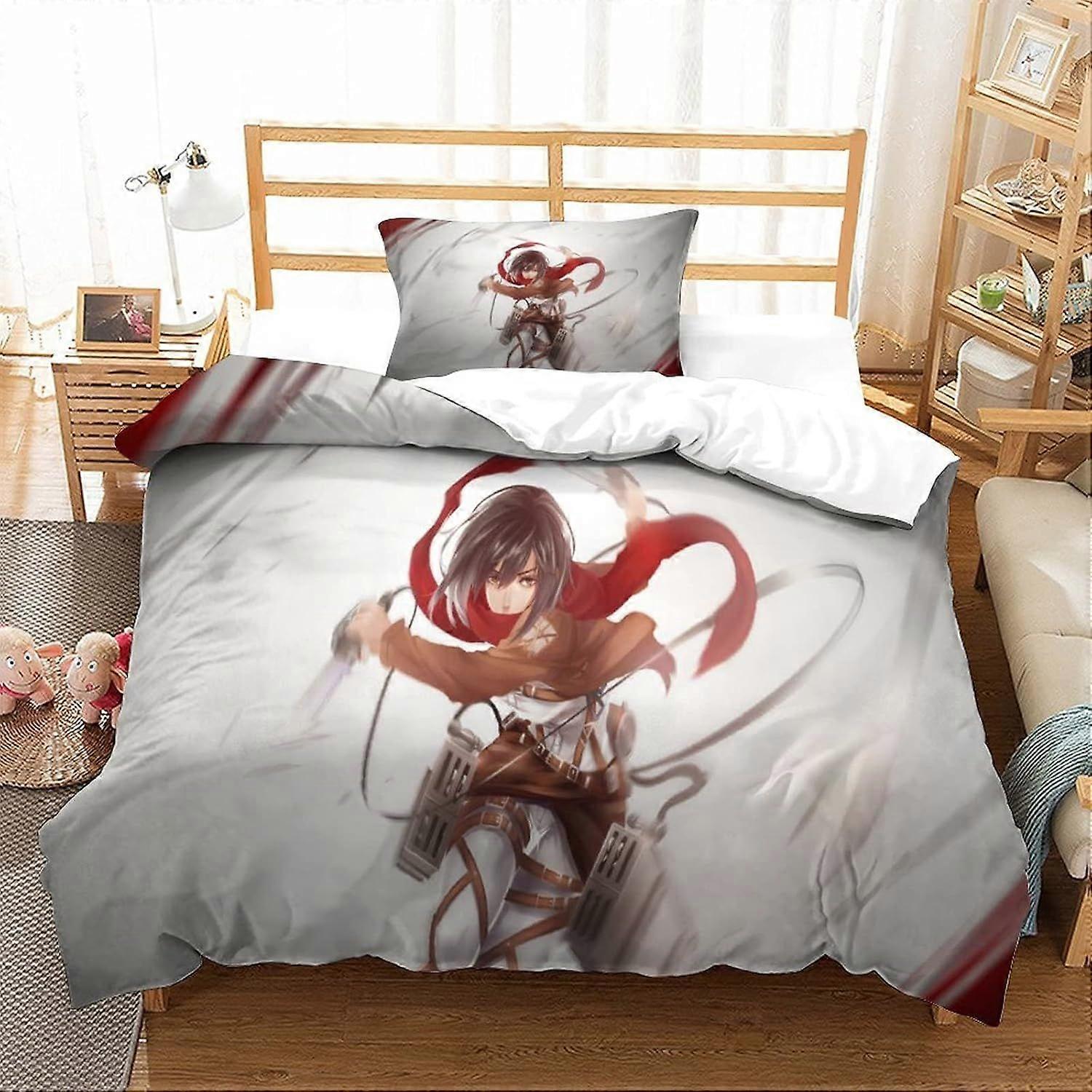 Anime Attack on Titan Rinted Bedding Shingeki No Kyojin Personagens dos desenhos animados Capa de edredom com fechamento de zíper Capa de colcha de microfibra macia Single