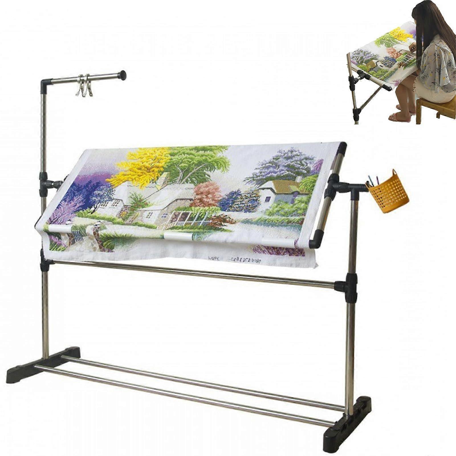 Embroidery Stand with 360° Rotating Cross Stitch Frame, Height Adjustable Needlework Floor Stand for Crafting