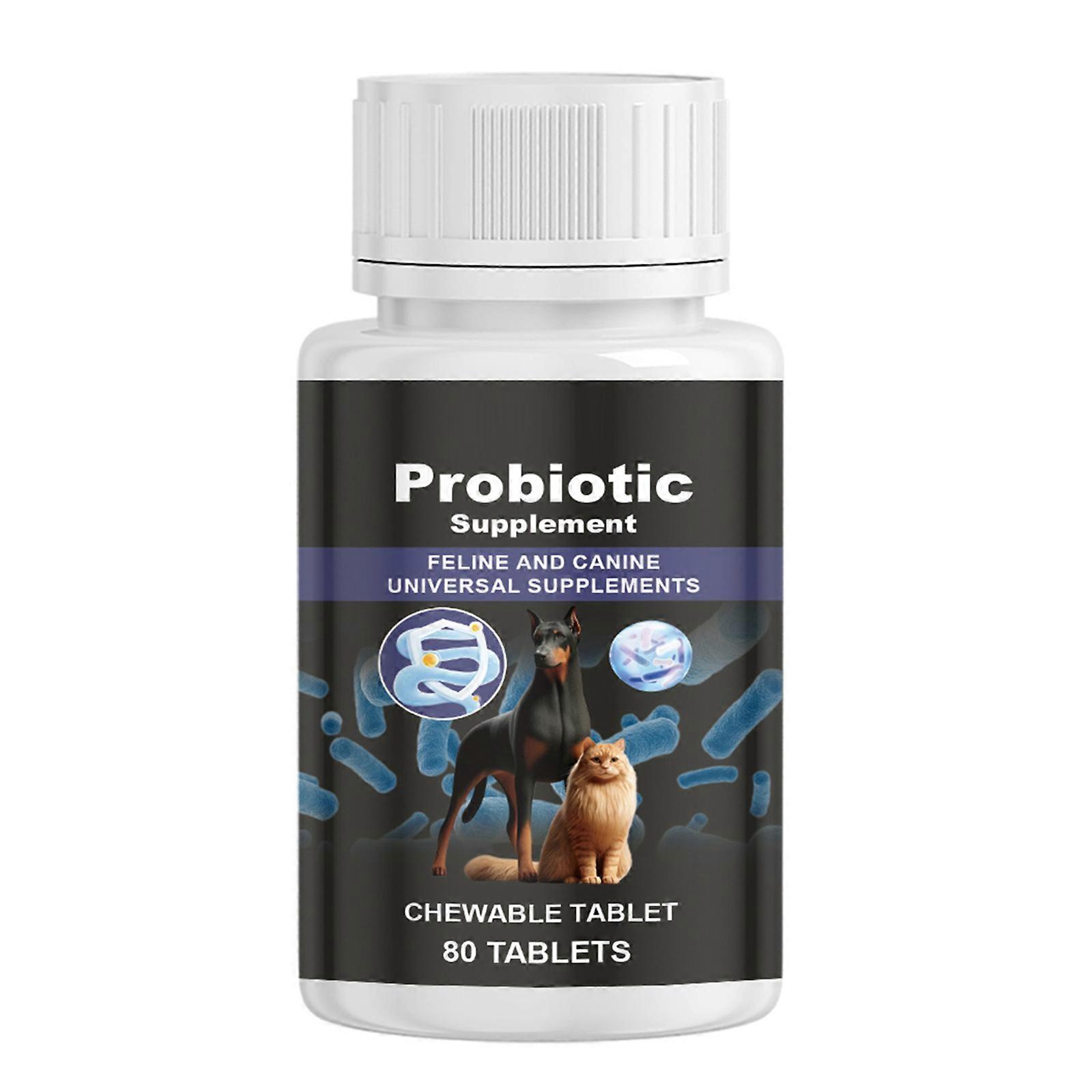 Natural Probiotic Supplement Tablets for Dogs and Cats 80 Count Immune Digestive Health with Essential Vitamin and Mineral Multicolor