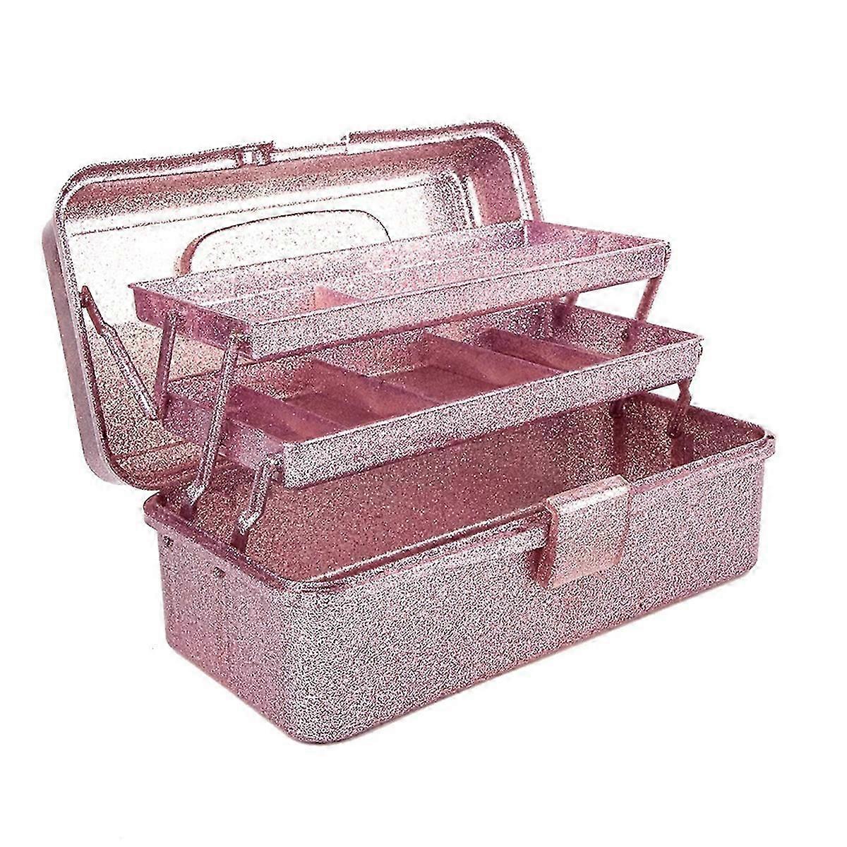 Glitter Pink 3-Layer Stackable Craft Tool Storage Box for Art Supplies Organizer