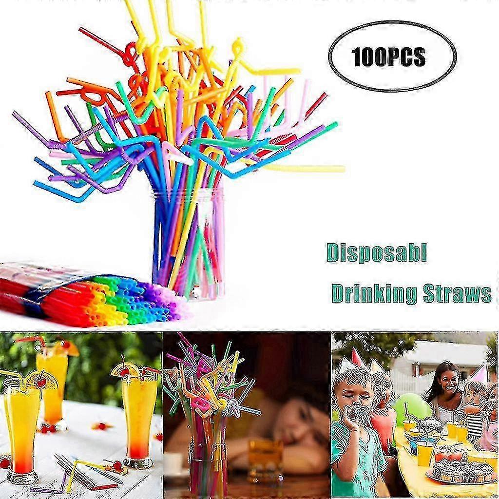 Color straws for drinks - 100 count disposable plastic set
