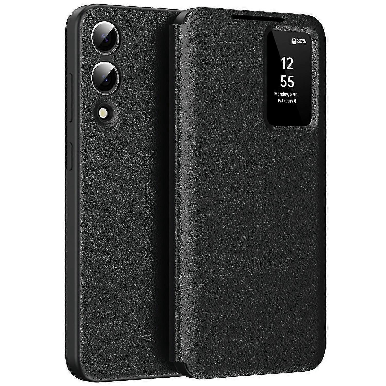 Pour Samsung Galaxy S25 Edge Case avec porte-carte Smart View Window Housse de téléphone en cuir - Rose